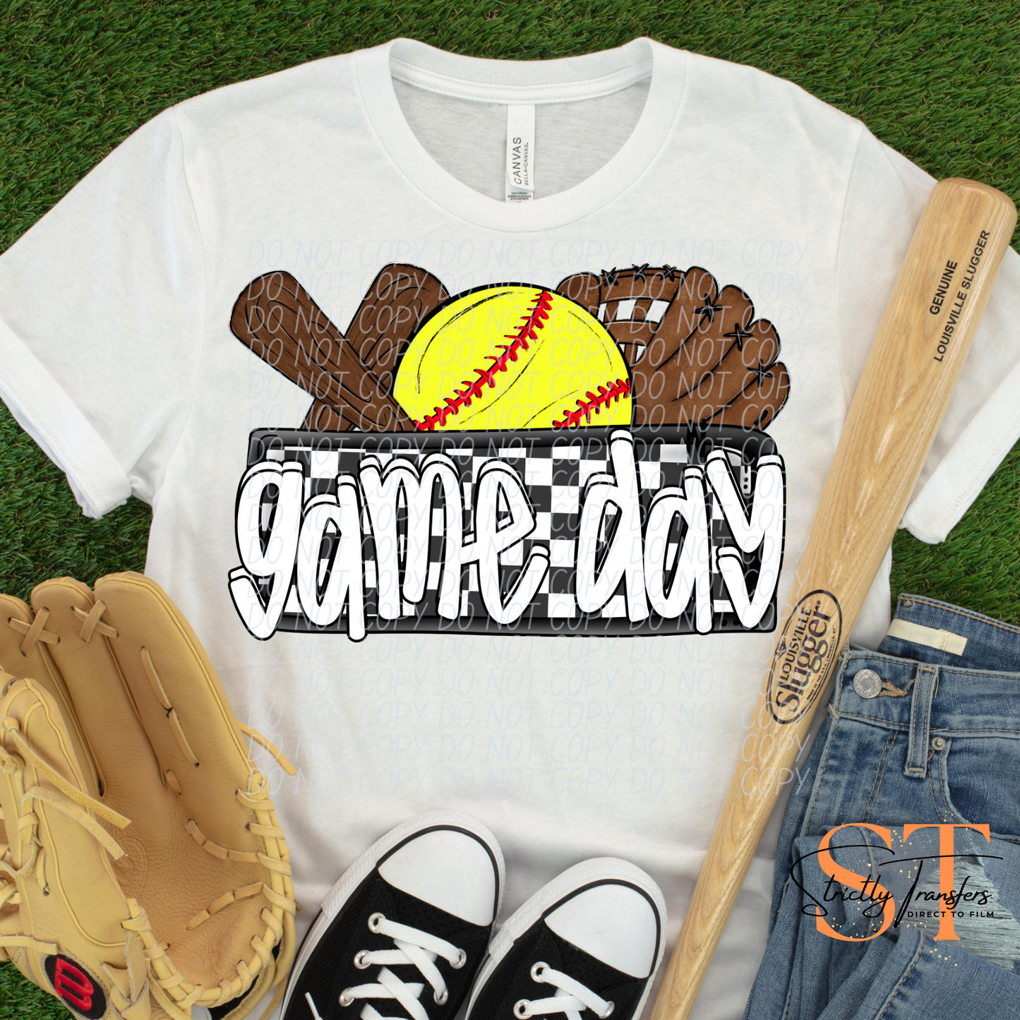Game Day Softball Checkered Direct to Film Transfers