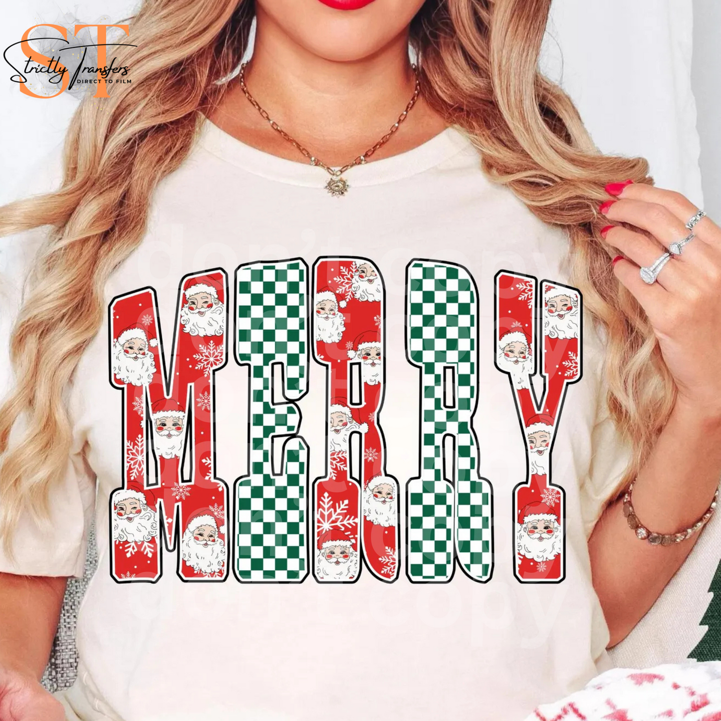 Merry Checkered Santa Direct to Film Transfers