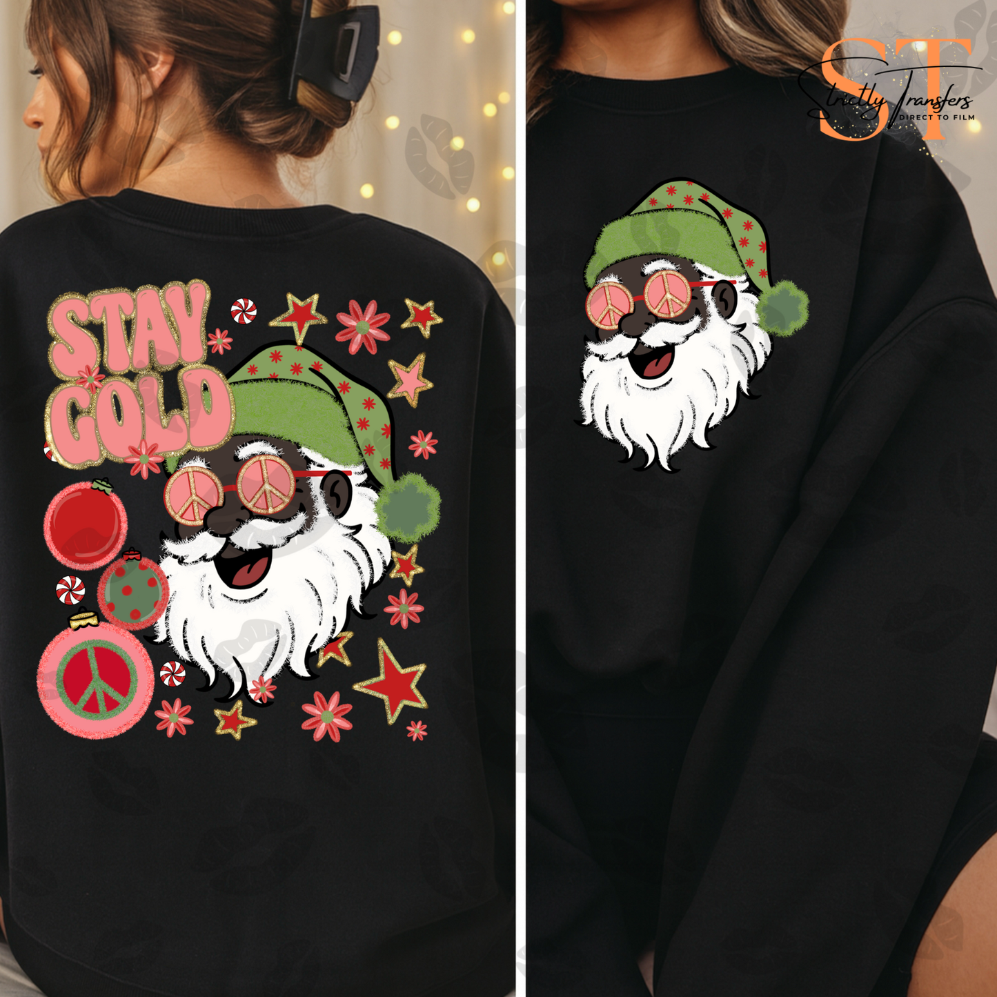 Stay Gold Retro Christmas- pocket design included Direct to Film Transfers