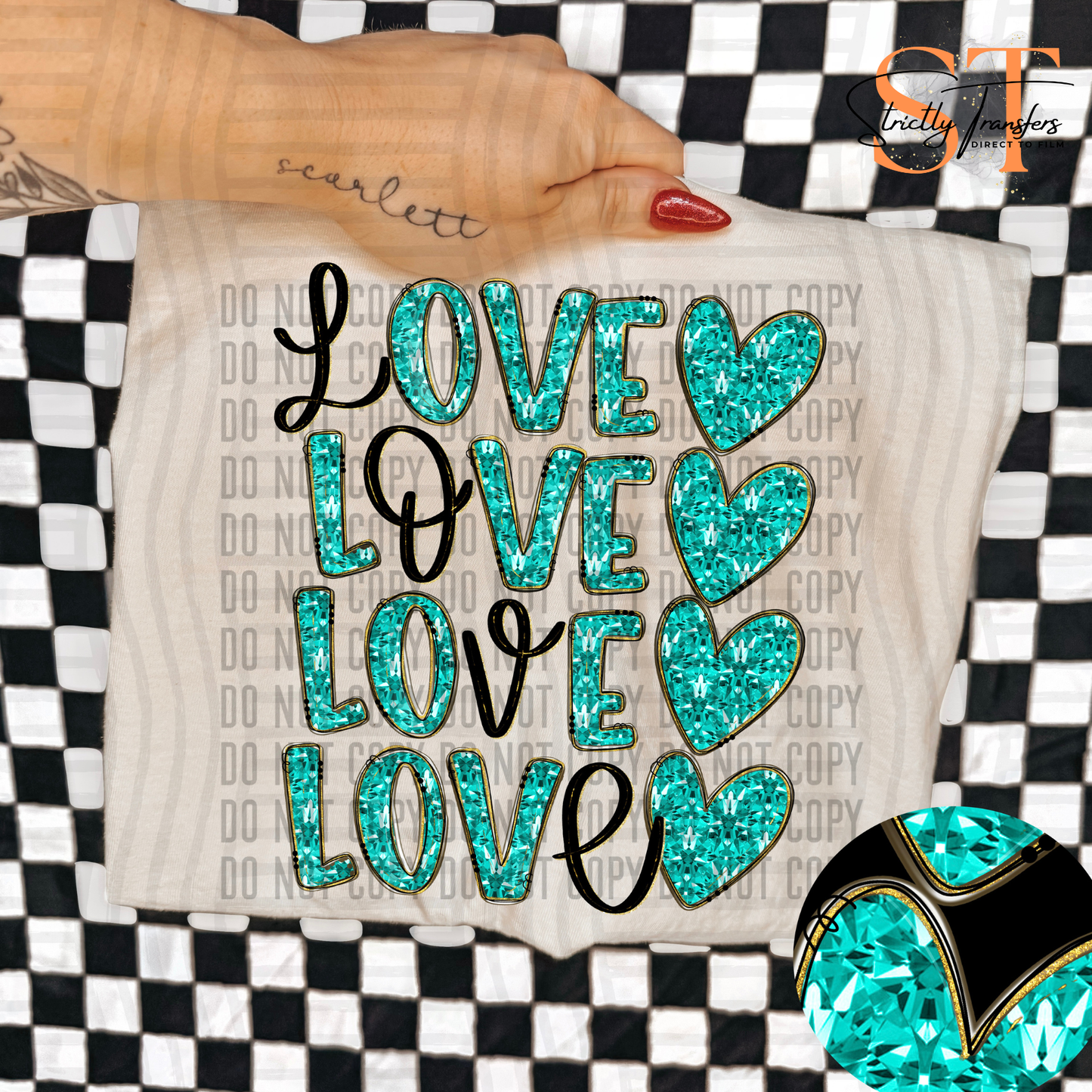 Diamond Stacked Love - 4 Colors Direct to Film Transfers