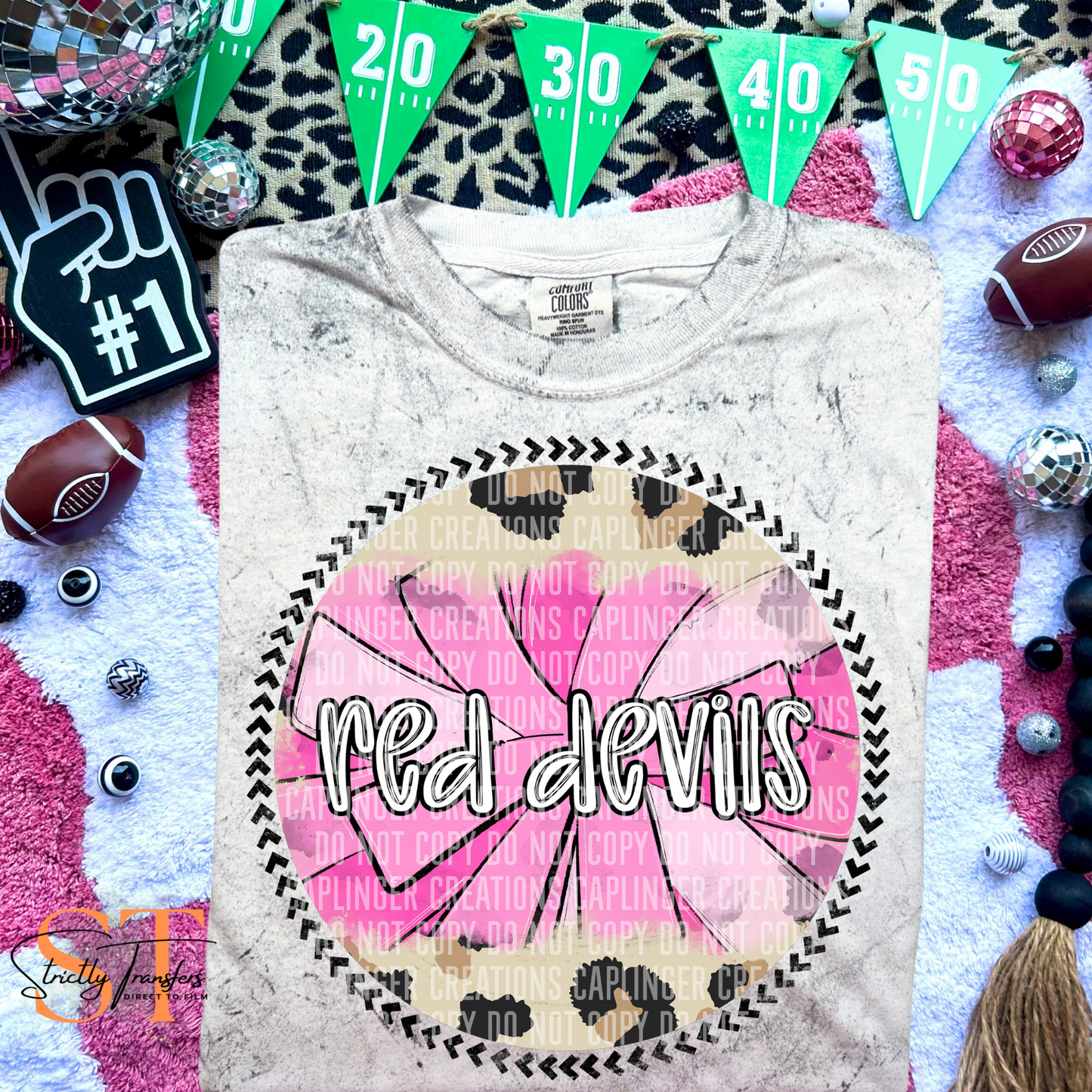 Red Devils Leopard Cheer Direct to Film Transfers