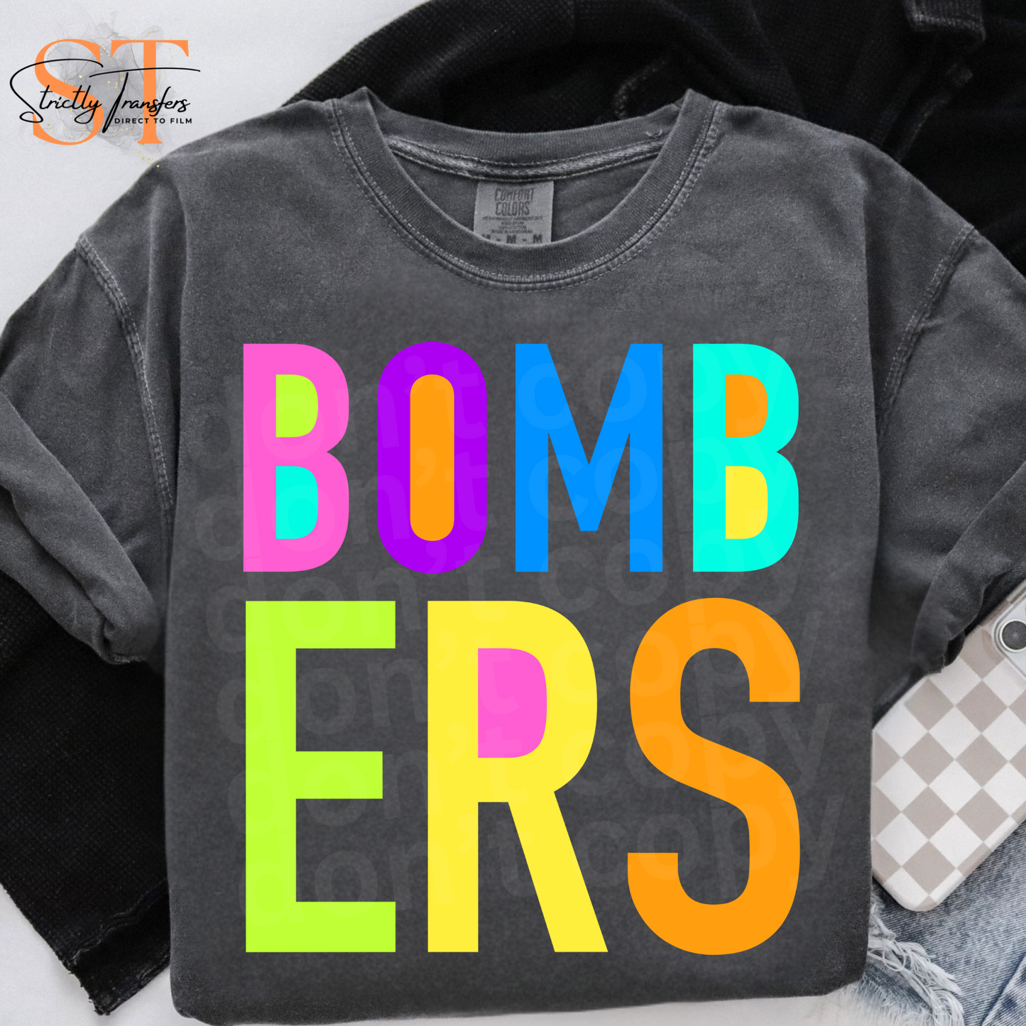 Bombers Bright Block Letters Direct to Film Transfers