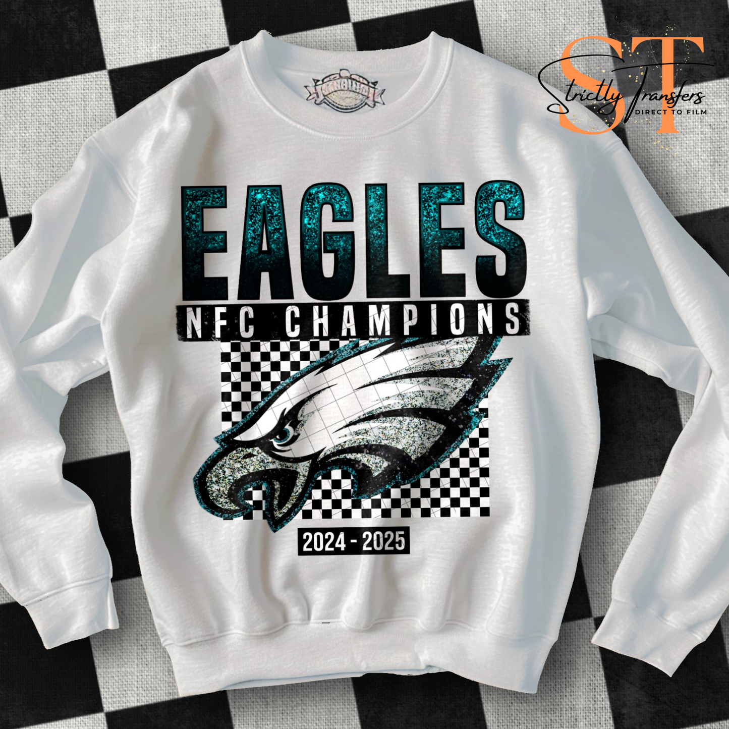 Eagles NFC Champions with faux glitter 2 Direct to Film Transfers