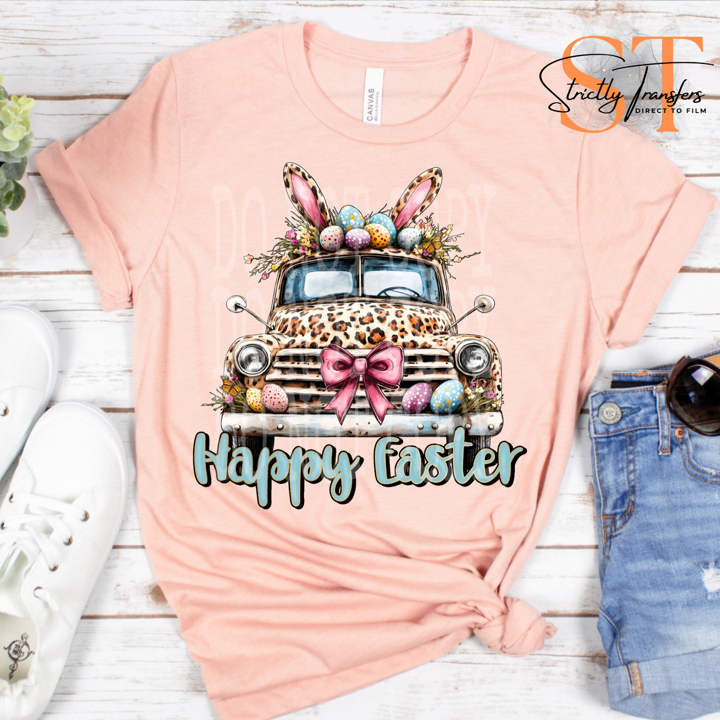 Happy Easter Leopard Truck Direct to Film Transfers