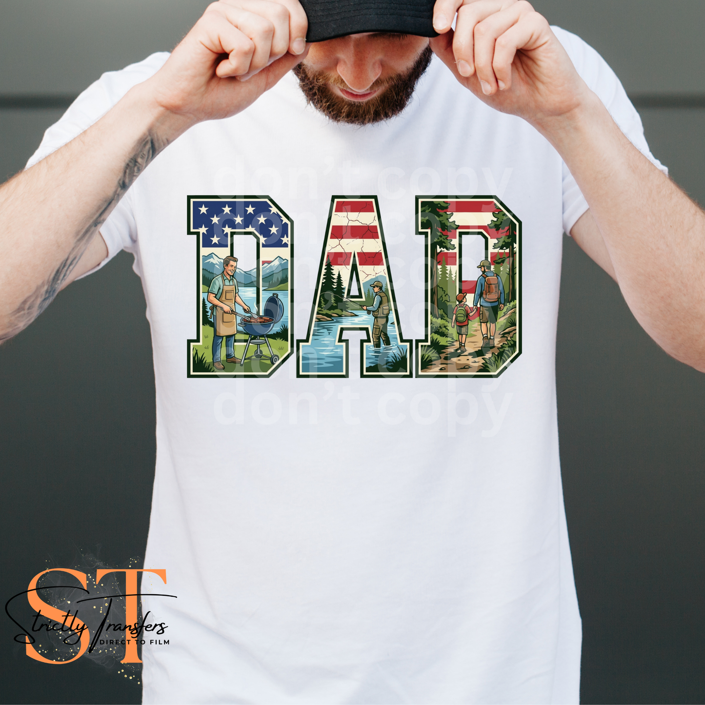 Dad Patriotic Fishing Direct to Film Transfers