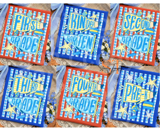 Retro Blue & Level Grade Level Pennants - Multiple Options Direct to Film Transfers
