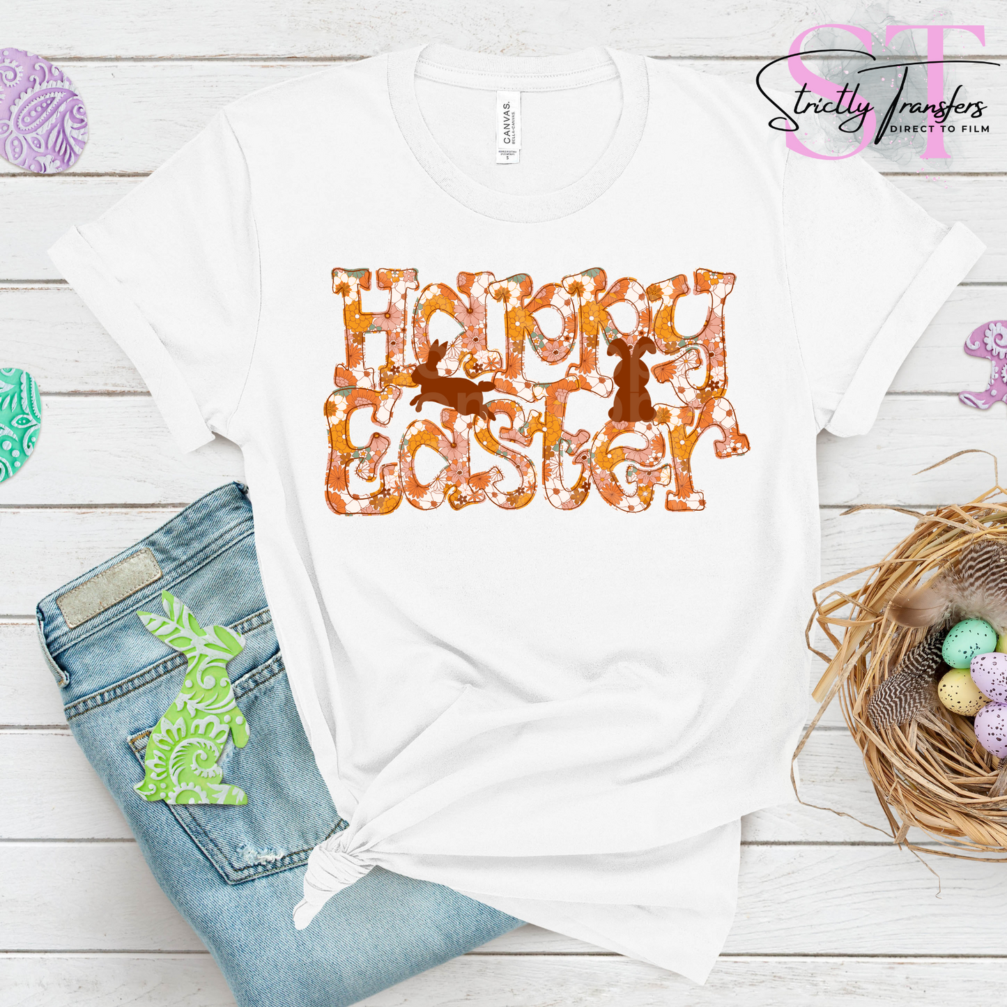 Happy Easter Retro Floral Direct to Film Transfers