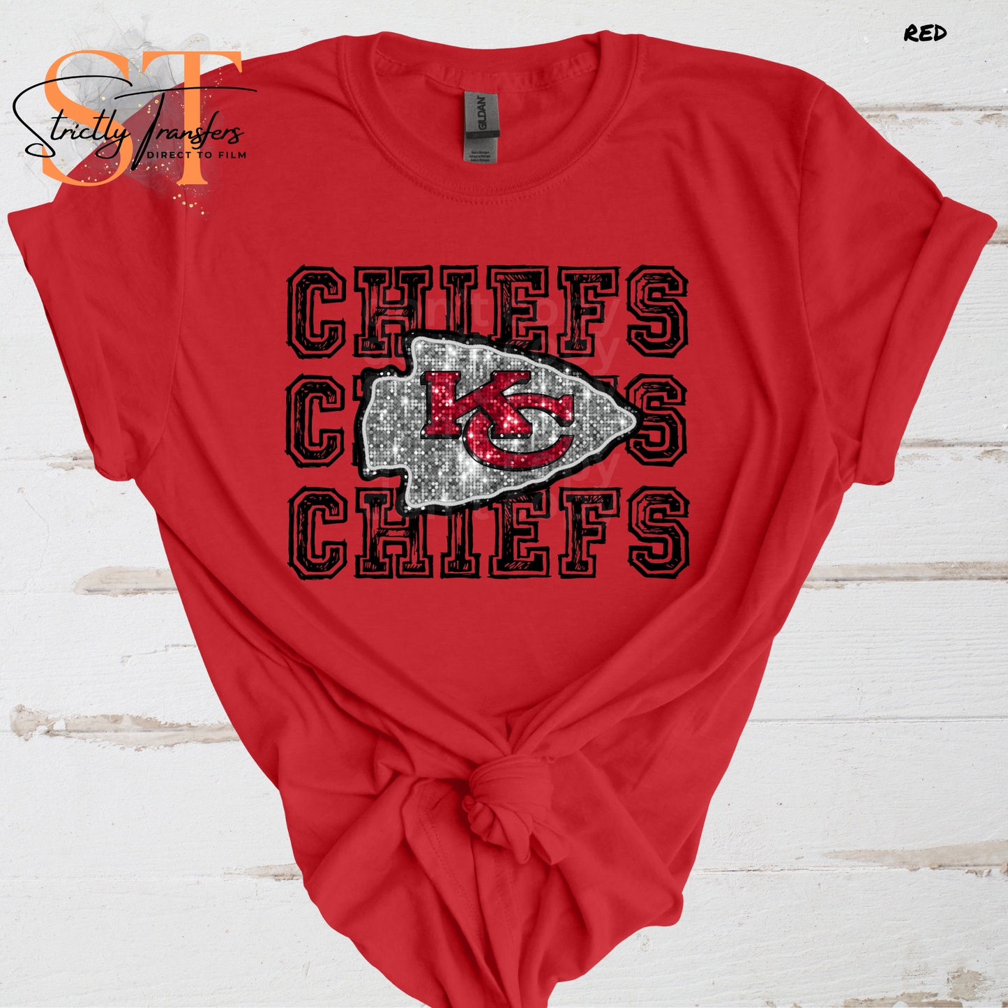 Chiefs faux Sequin Direct to Film Transfers