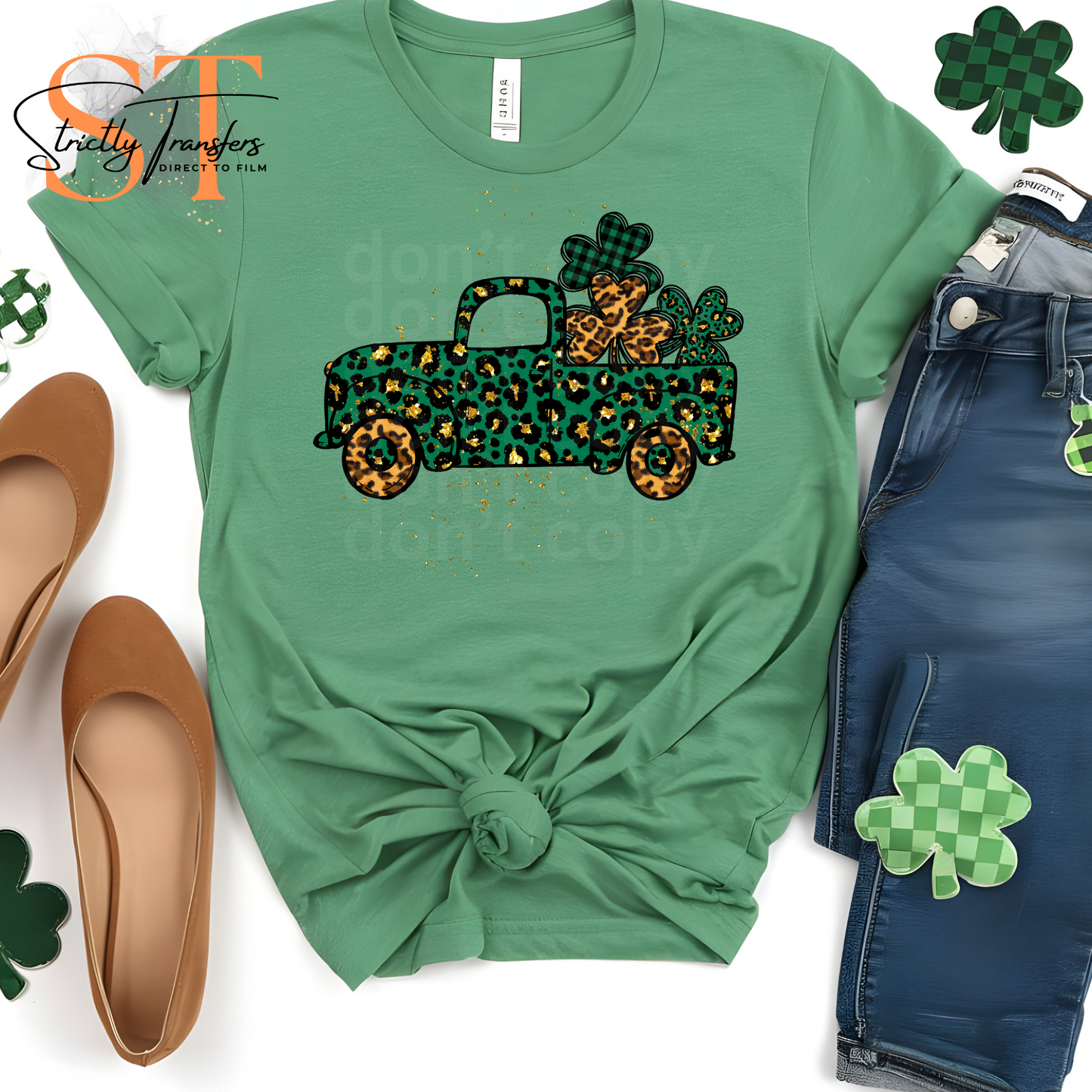 Faux Glitter Leopard St. Patrick's Truck Direct to Film Transfers