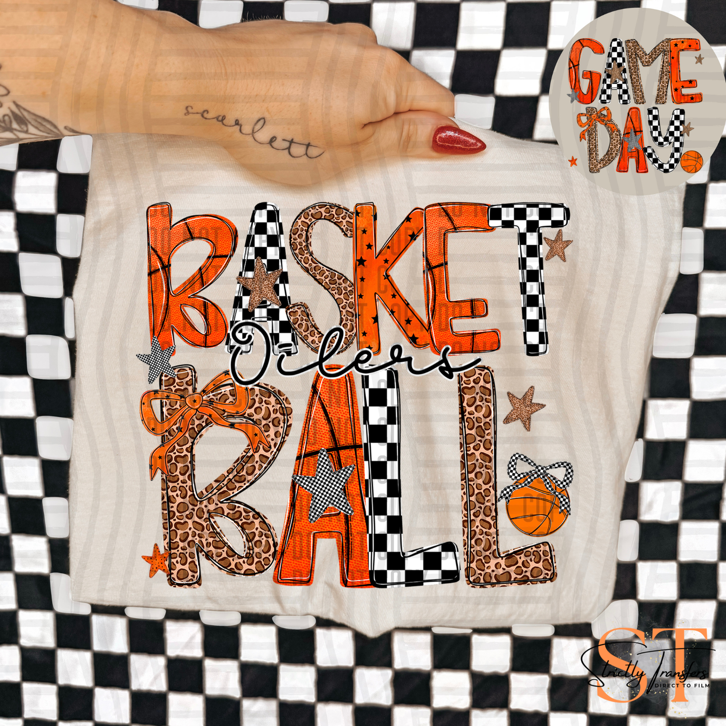 Oilers Basketball Letters with pocket detail Direct to Film Transfers