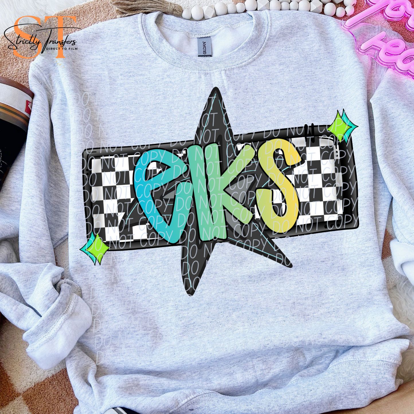 Elks Checkered Skater Boy Direct to Film Transfers