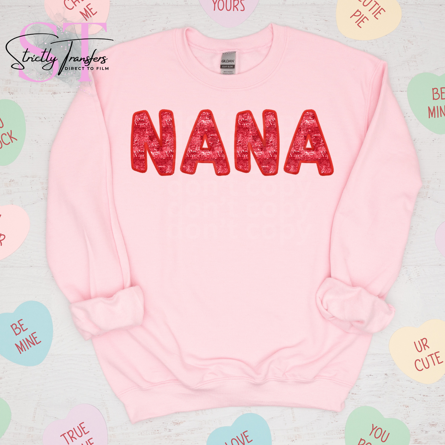 Red Sequin Nana Direct to Film Transfers