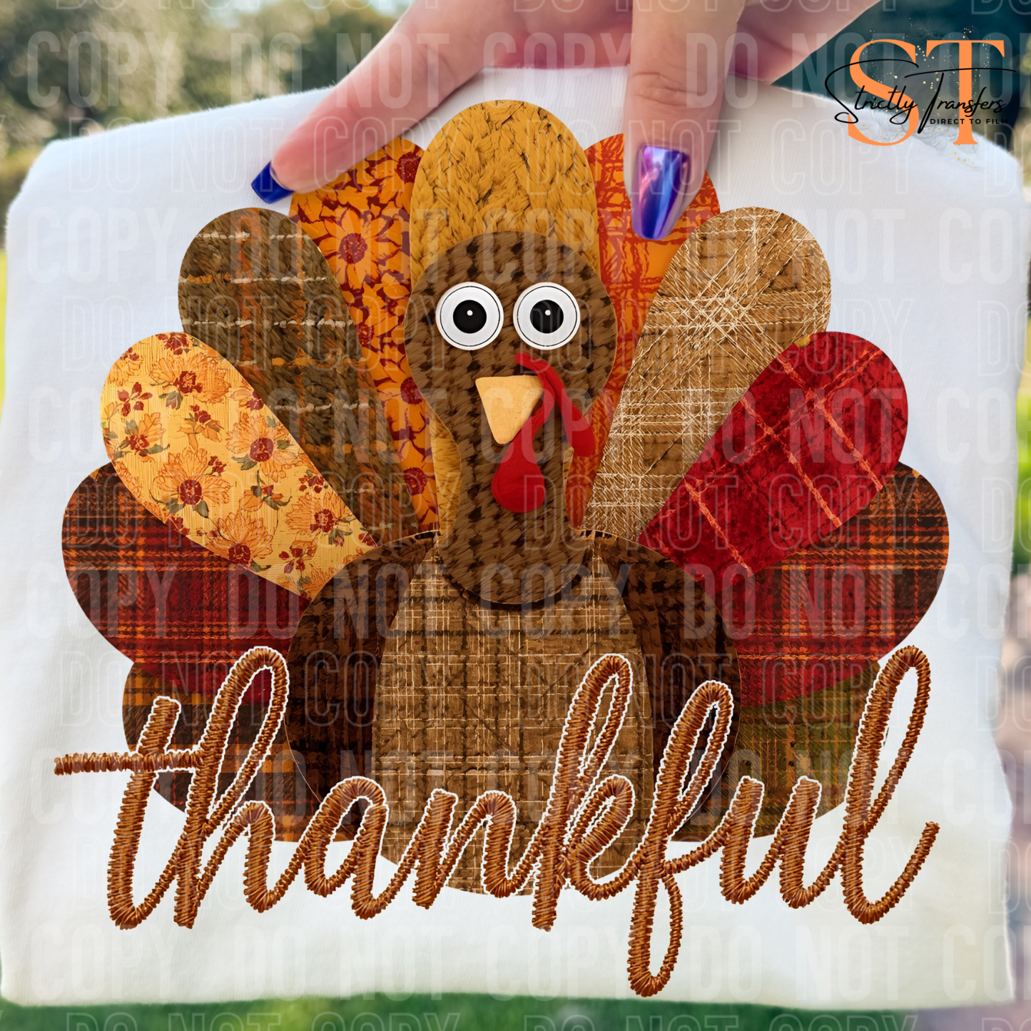 Thankful Turkey Faux Embroidery Direct to Film Transfers