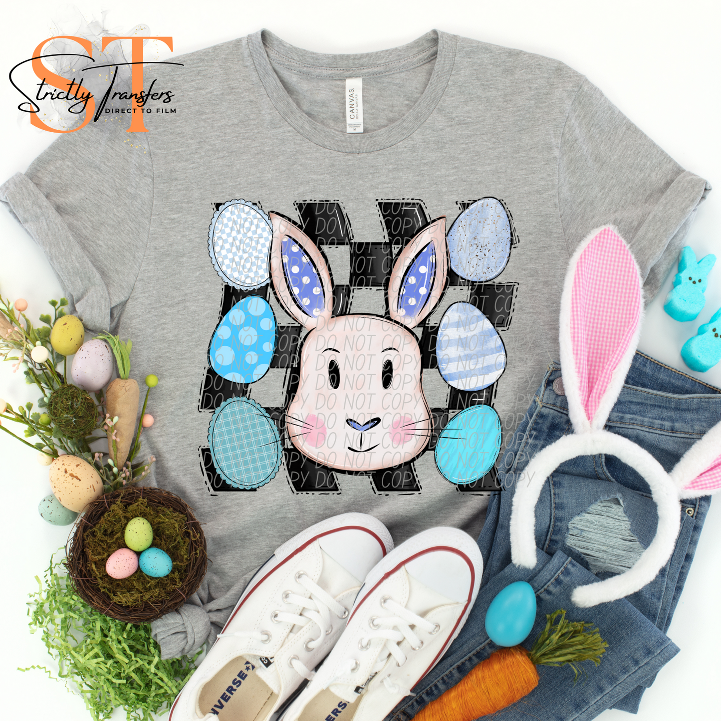 Easter Bunny with Blue Eggs Direct to Film Transfers