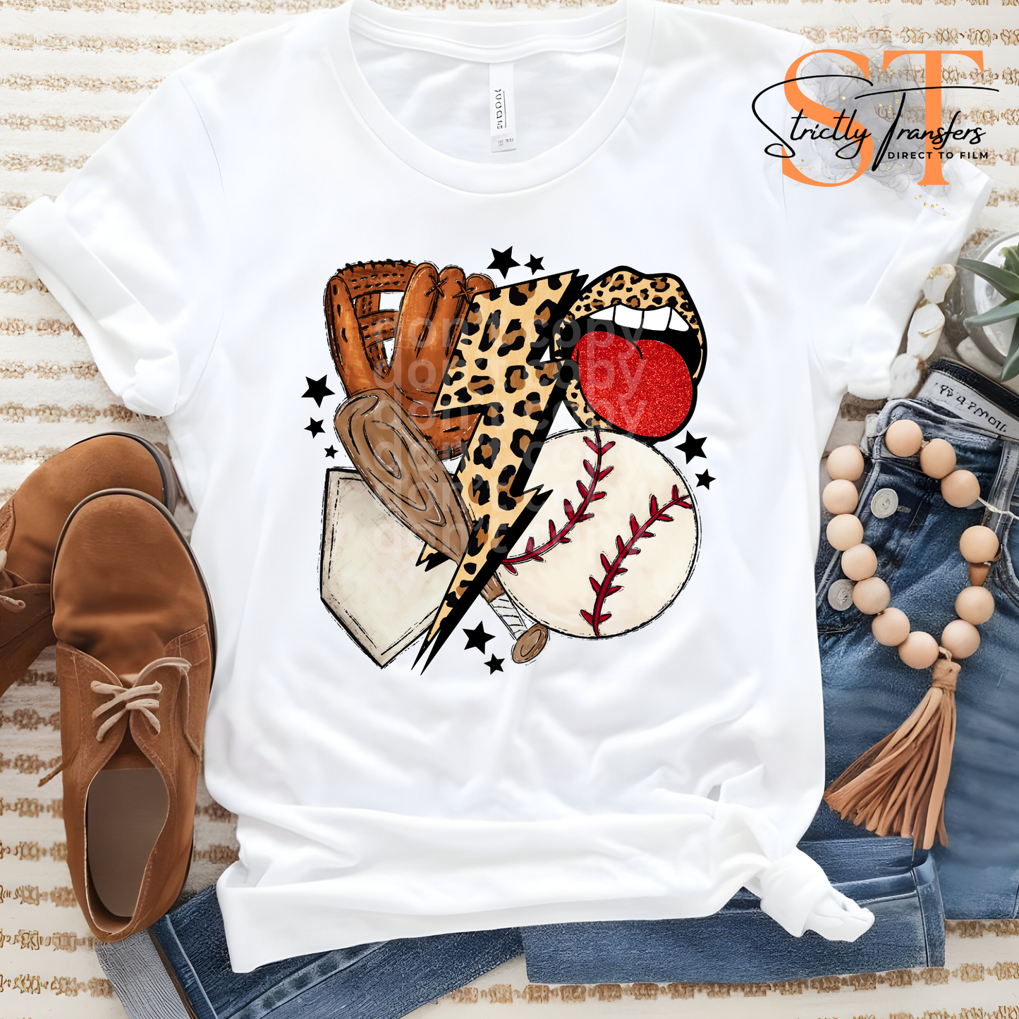 Baseball Leopard Collage Direct to Film Transfers