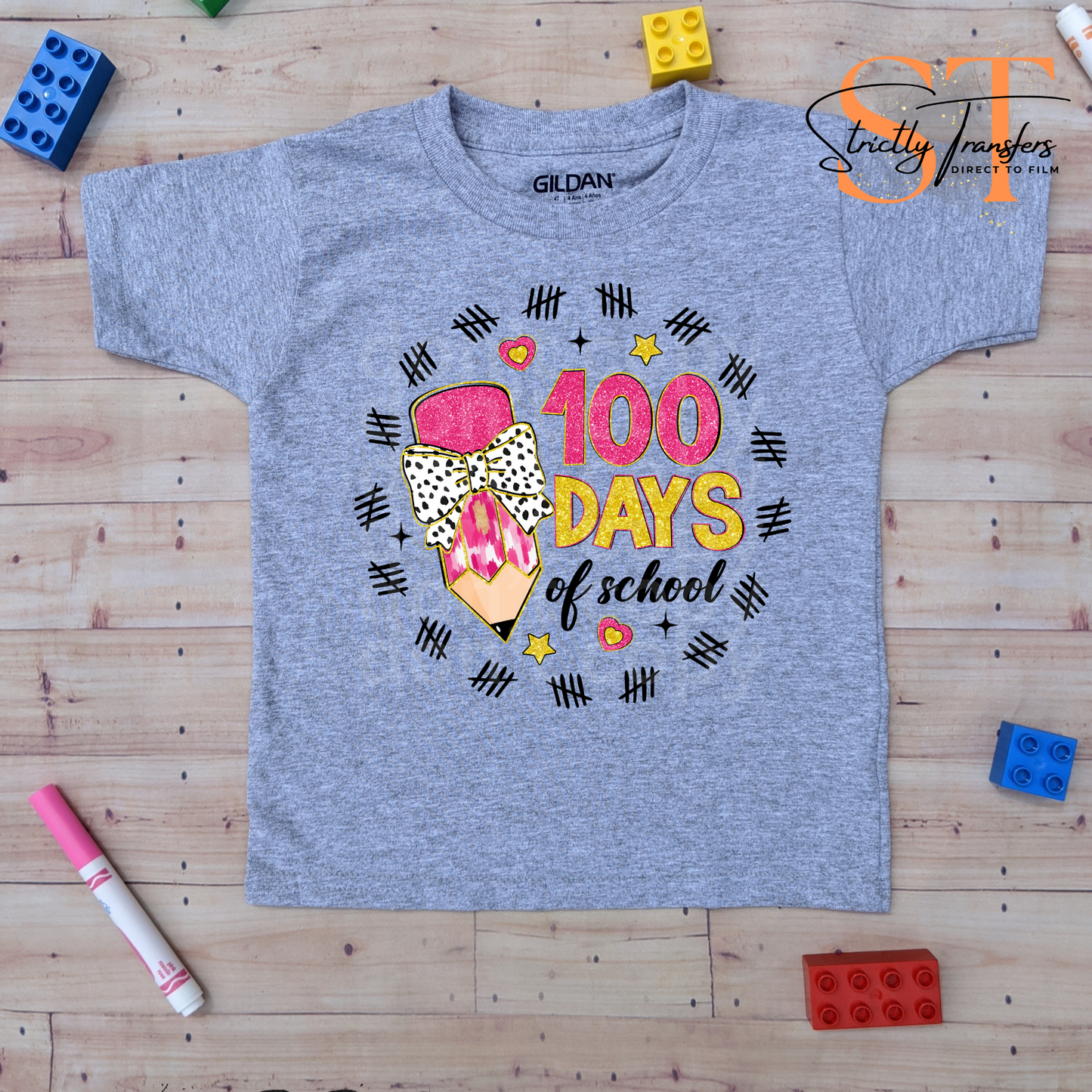 100 Days of School Pencil Tally Direct to Film Transfers