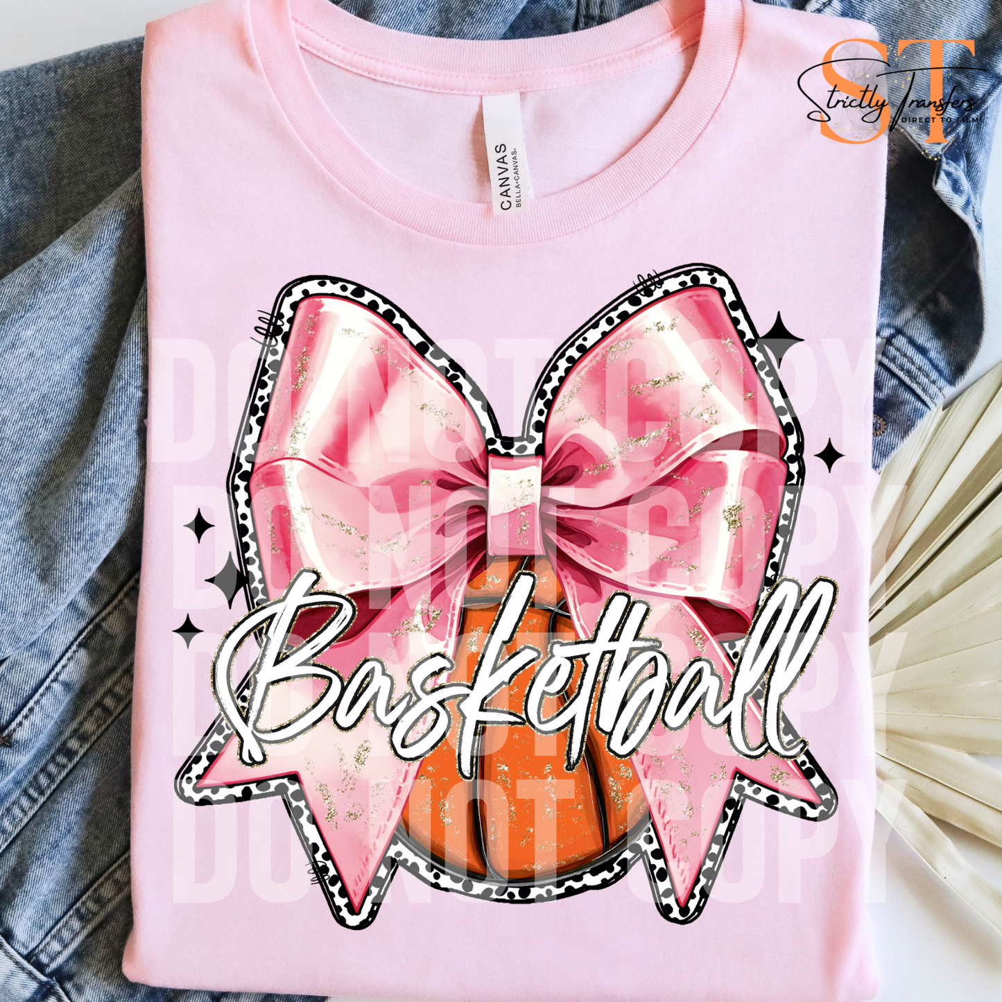 Pink Basketball Bow Direct to Film Transfers