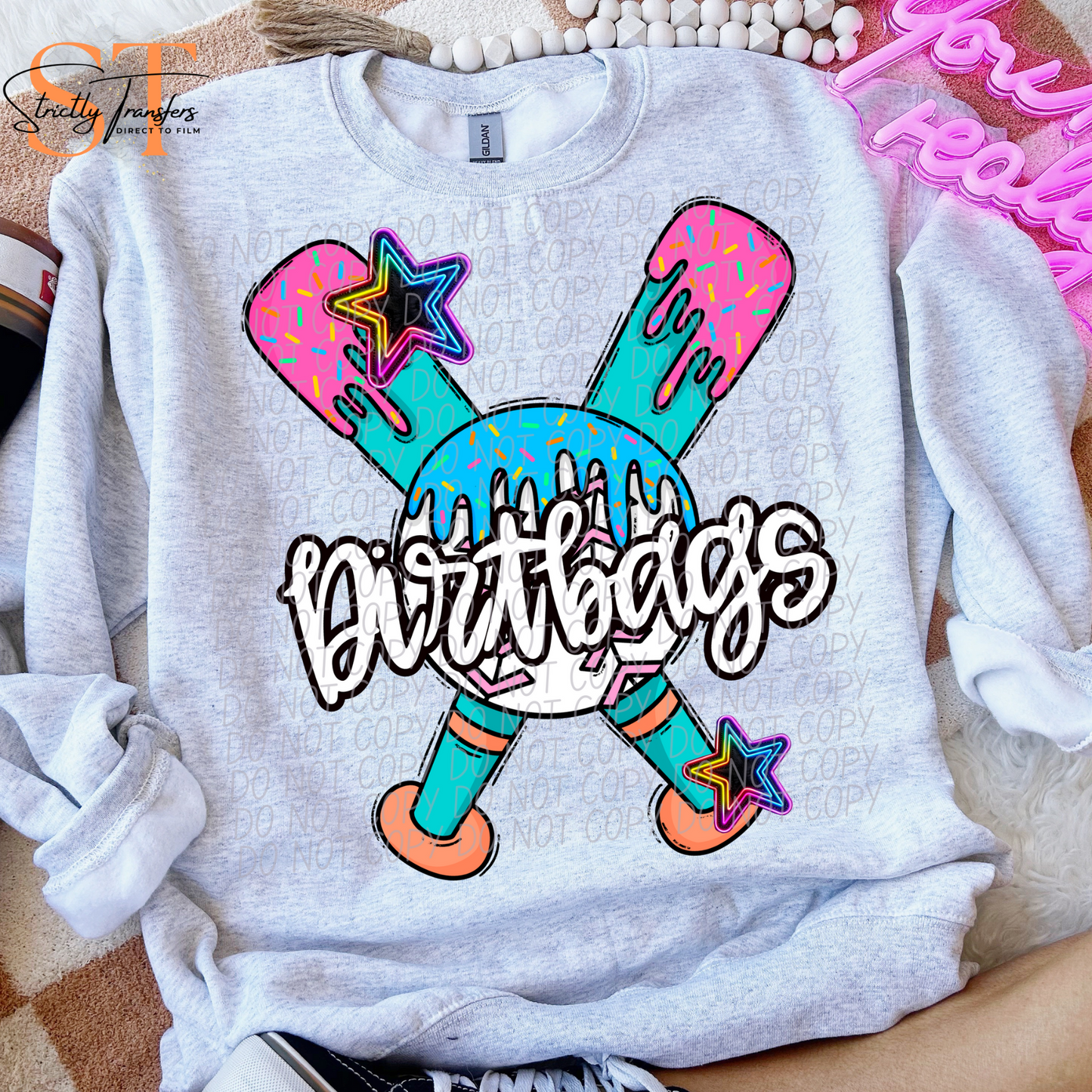 Dirtbags Baseball Drip Direct to Film Transfers