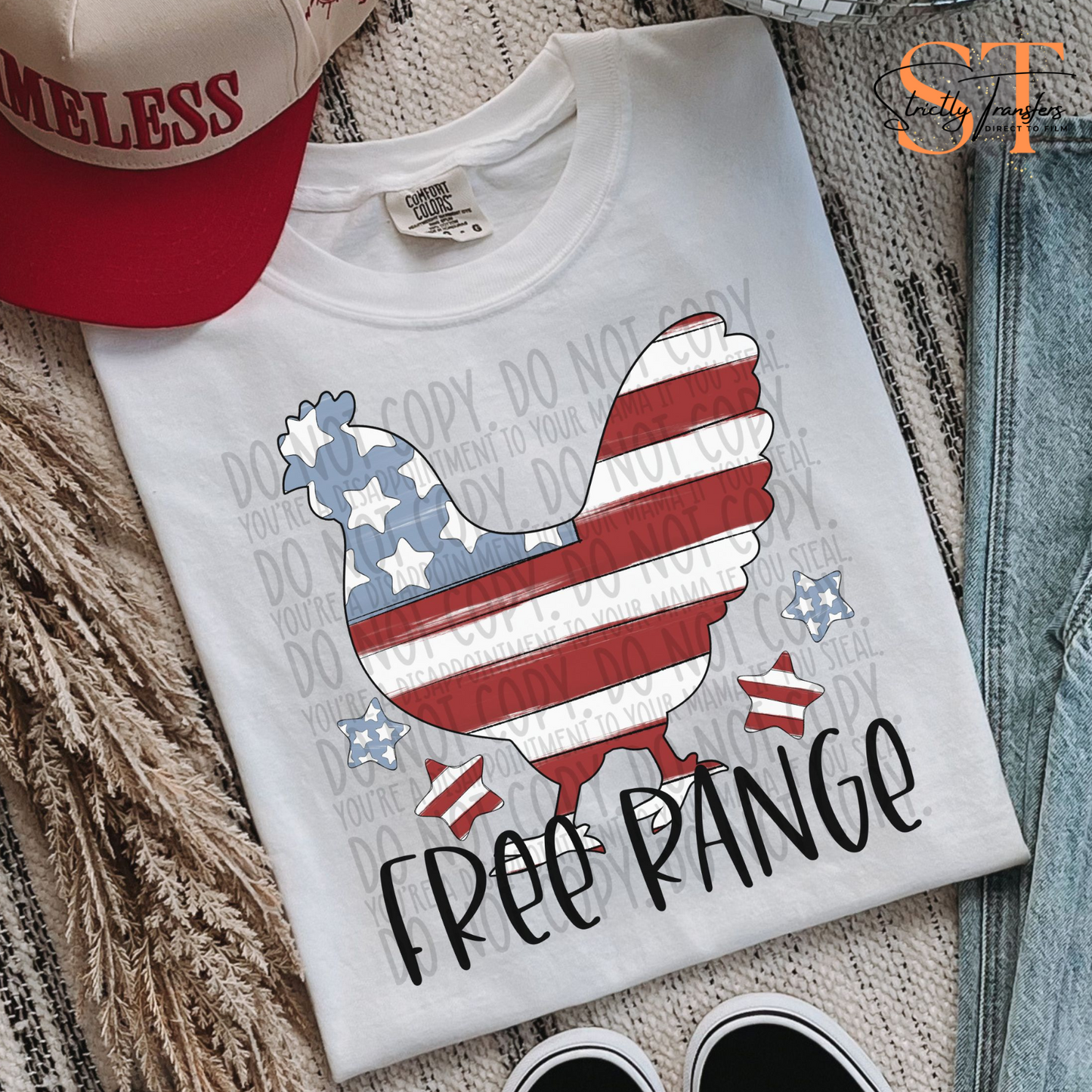 Free Range Patriotic Chicken Direct to Film Transfers
