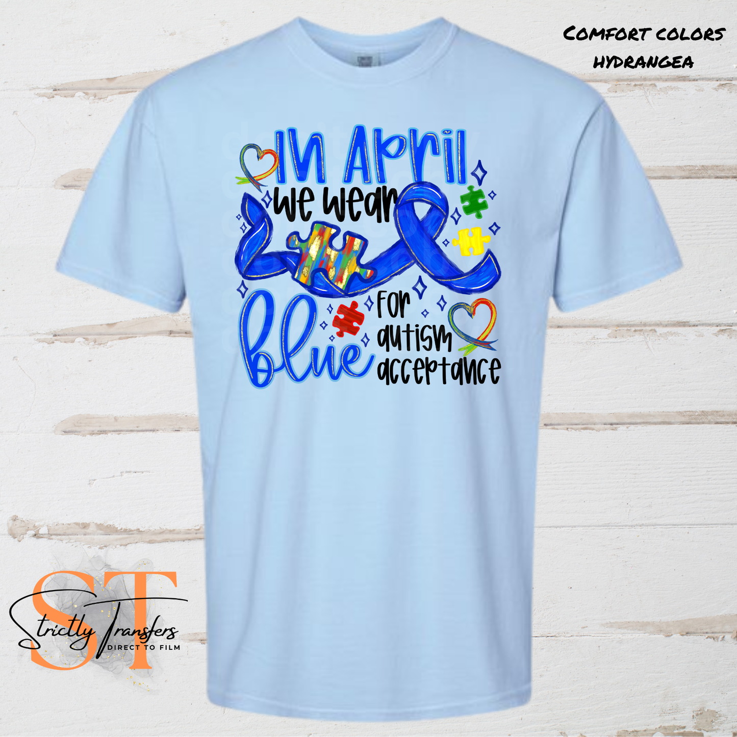 We Wear Blue for Autism Acceptance Ribbon - 2 Options Direct to Film Transfers