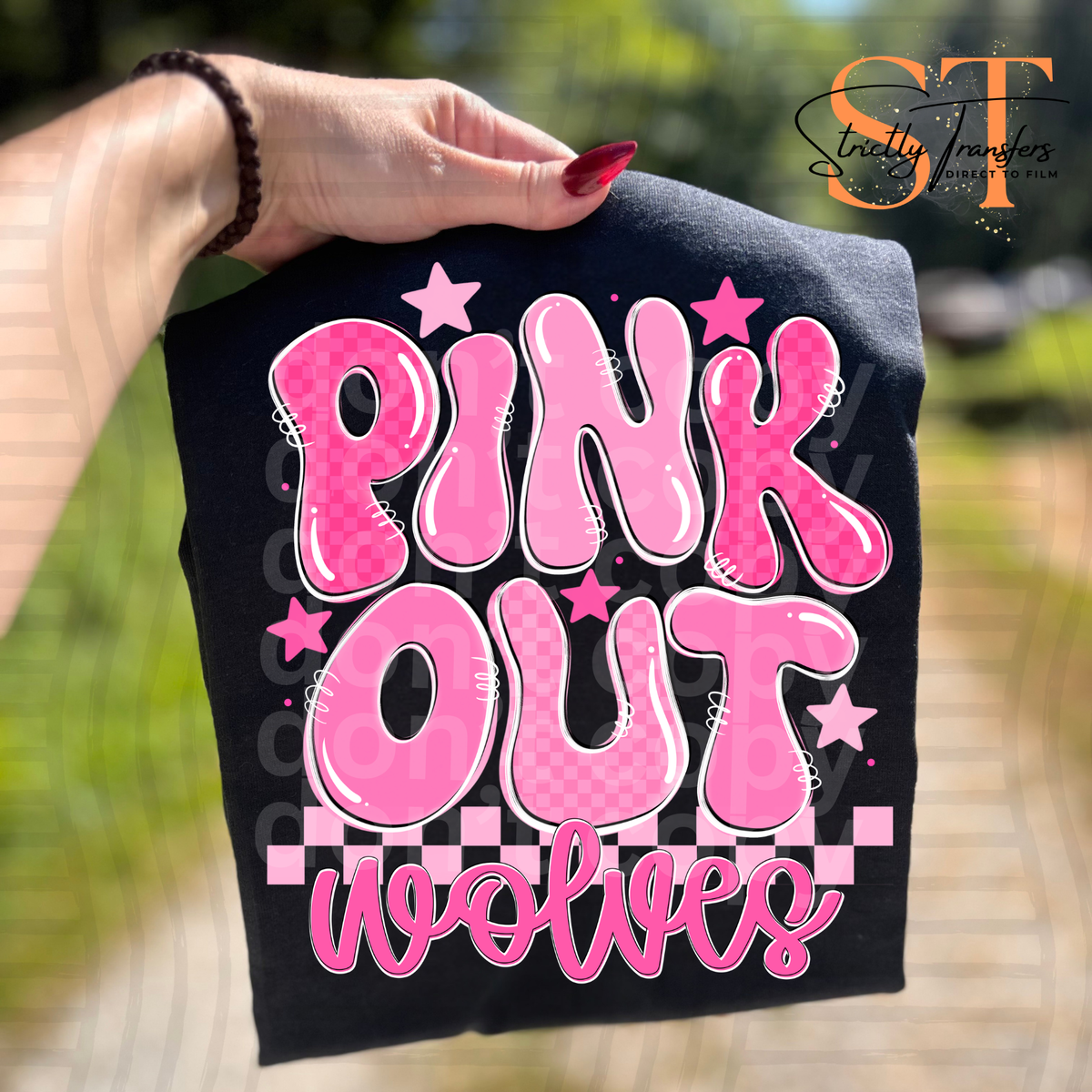 Pink Out Bubble Mascots Direct to Film Transfers