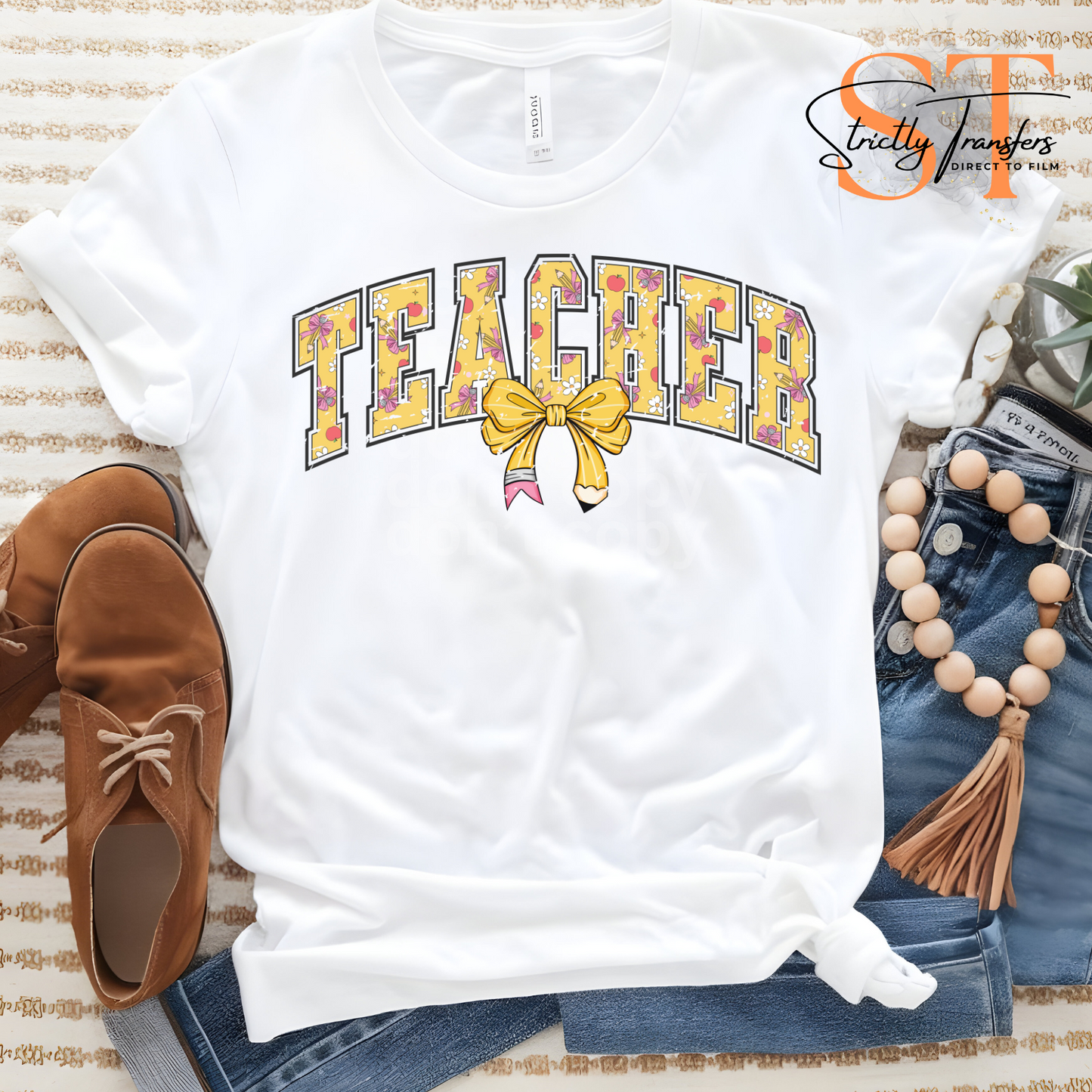 Teacher Coquette Pencil Bow - 2 options Direct to Film Transfers