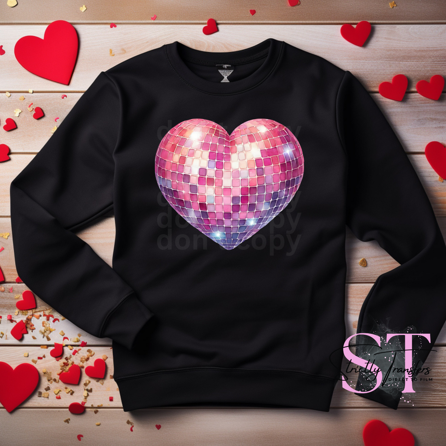 Valentine Pink Disco Heart Direct to Film Transfers