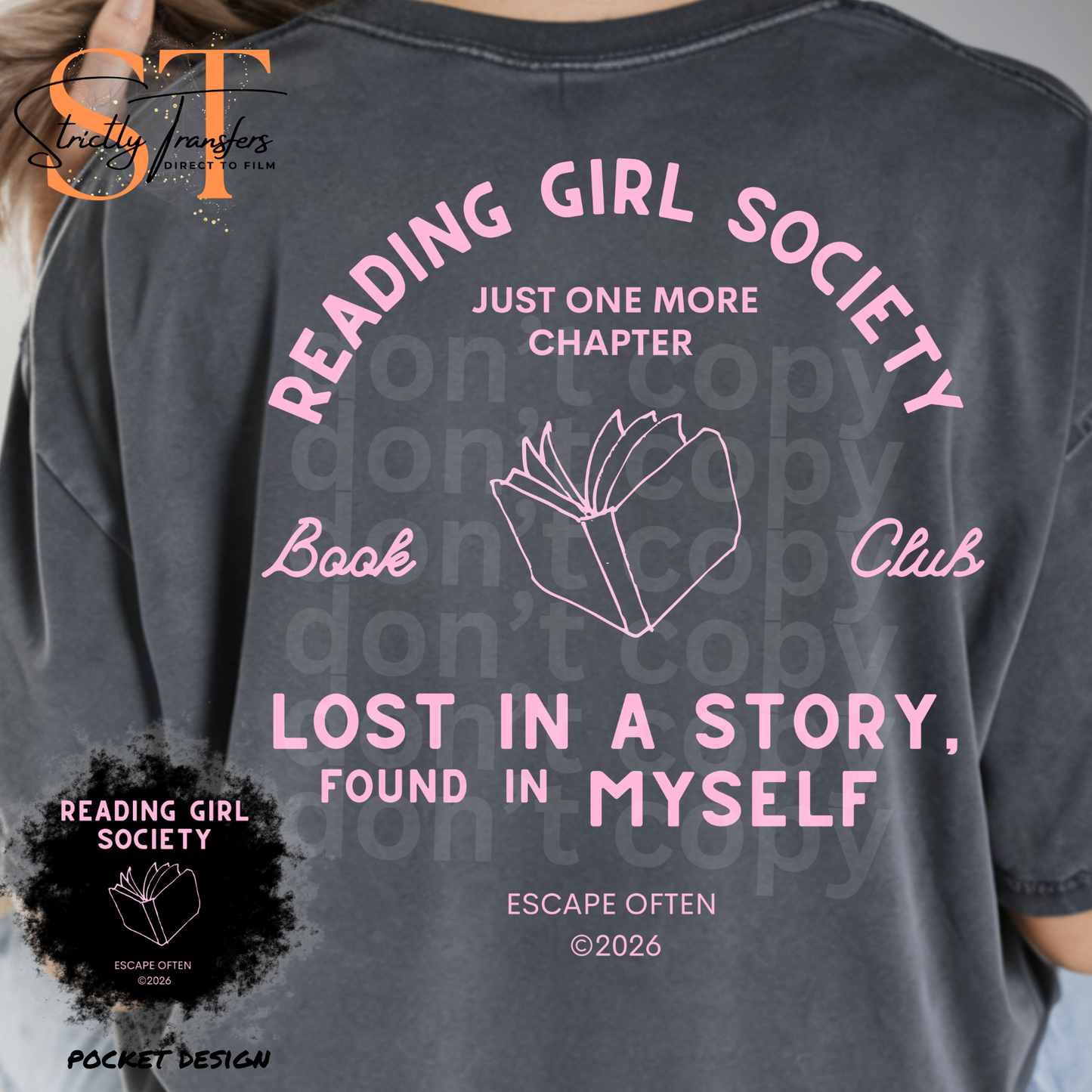 Reading Girl Society - pocket design included Direct to Film Transfers
