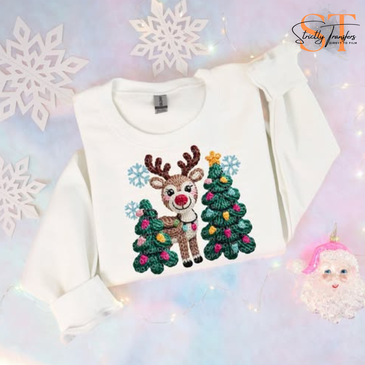 Reindeer with Trees Faux Yarn Direct to Film Transfers