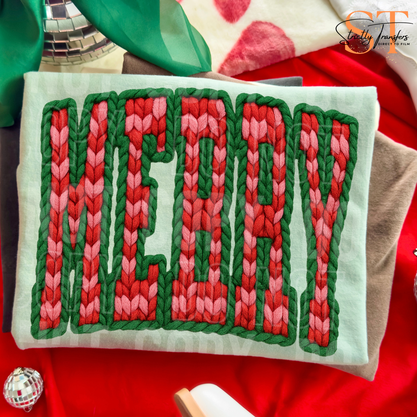 Merry Checkered Faux Yarn Direct to Film Transfers