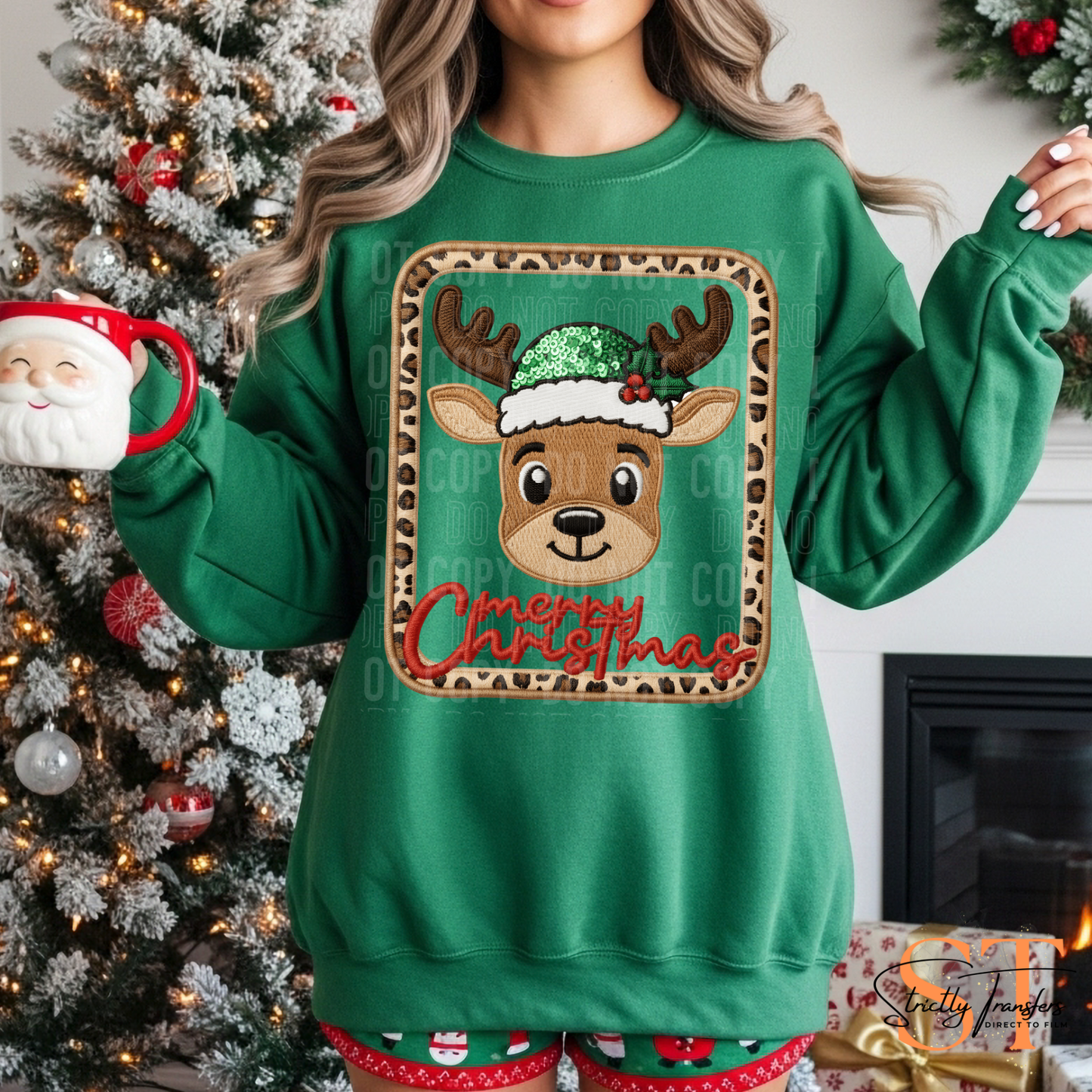 Merry Christmas Reindeer Leopard Frame Direct to Film Transfers