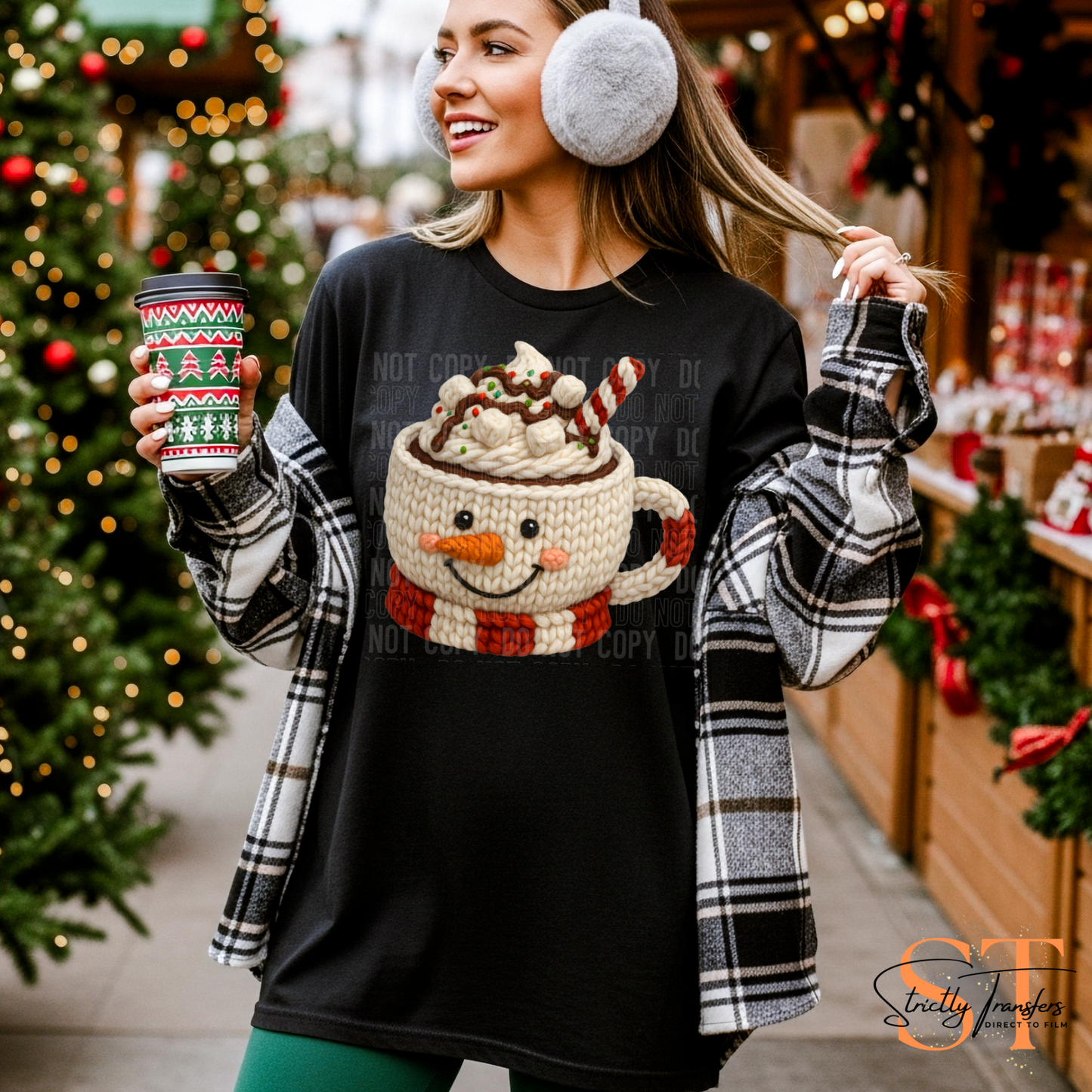 Snowman Hot Cocoa Faux Yarn Direct to Film Transfers