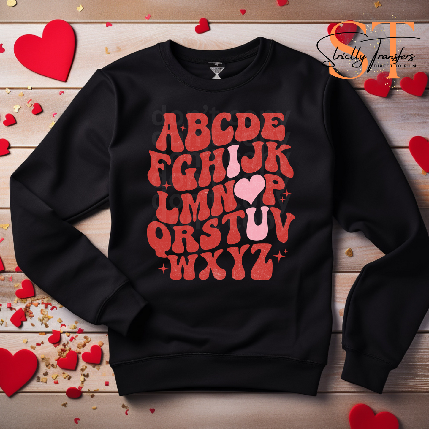 Alphabet I love U Direct to Film Transfers