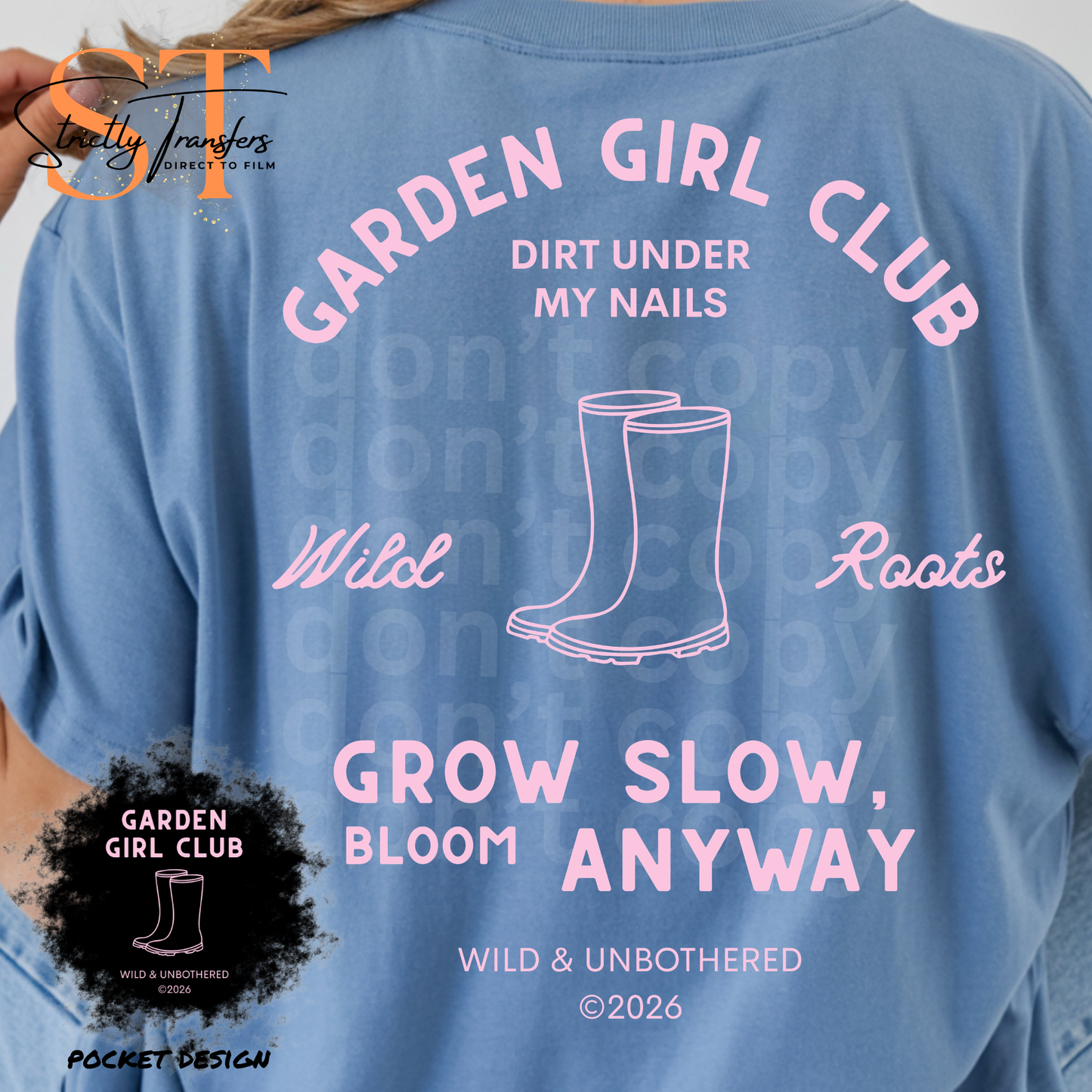 Garden Girl Club boots - pocket design included - 2 colors Direct to Film Transfers