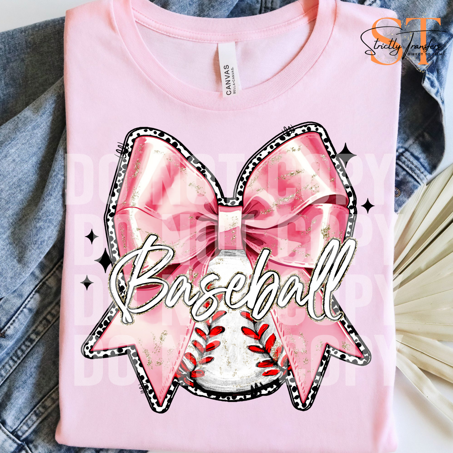 Pink Baseball Bow Direct to Film Transfers