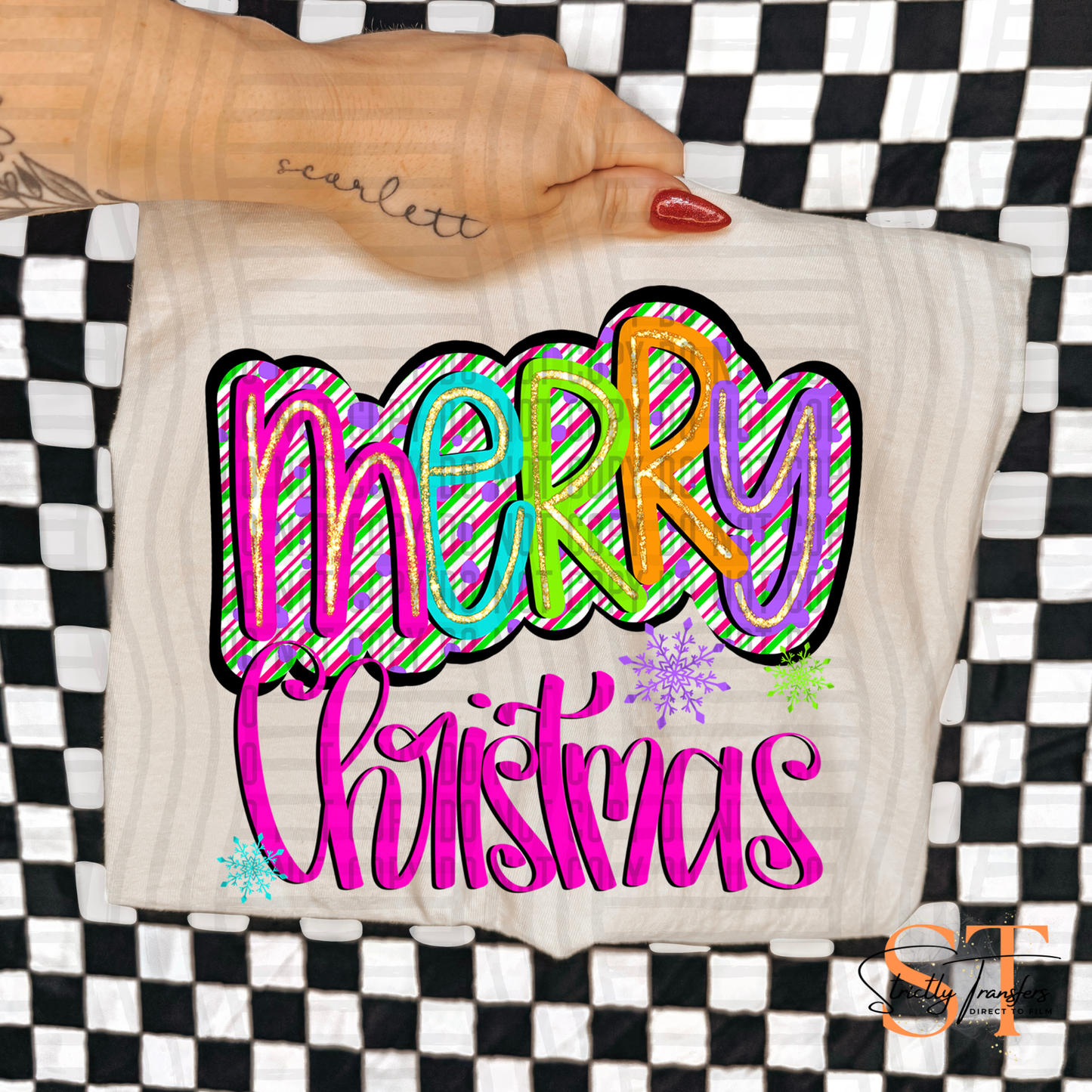 Merry Christmas Bright Stripes Direct to Film Transfers