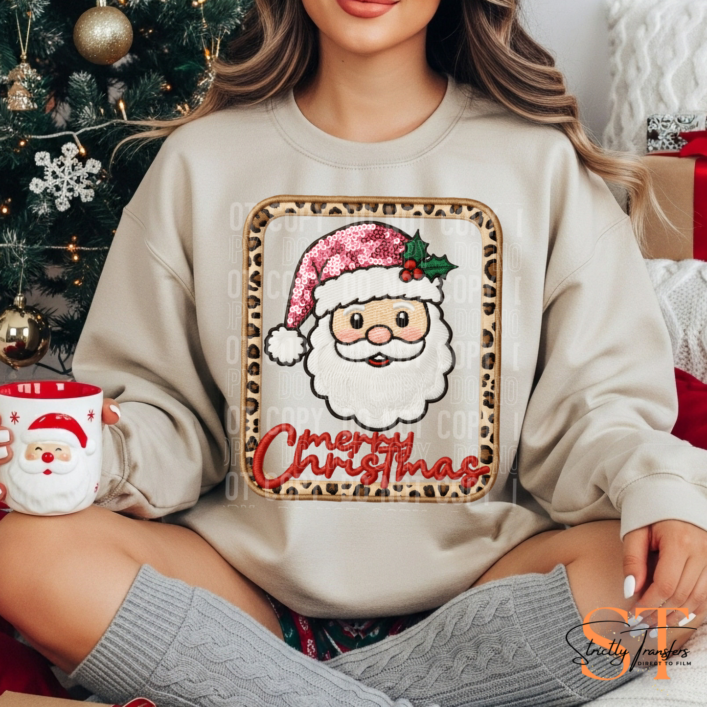 Merry Christmas Santa Leopard Frame Direct to Film Transfers