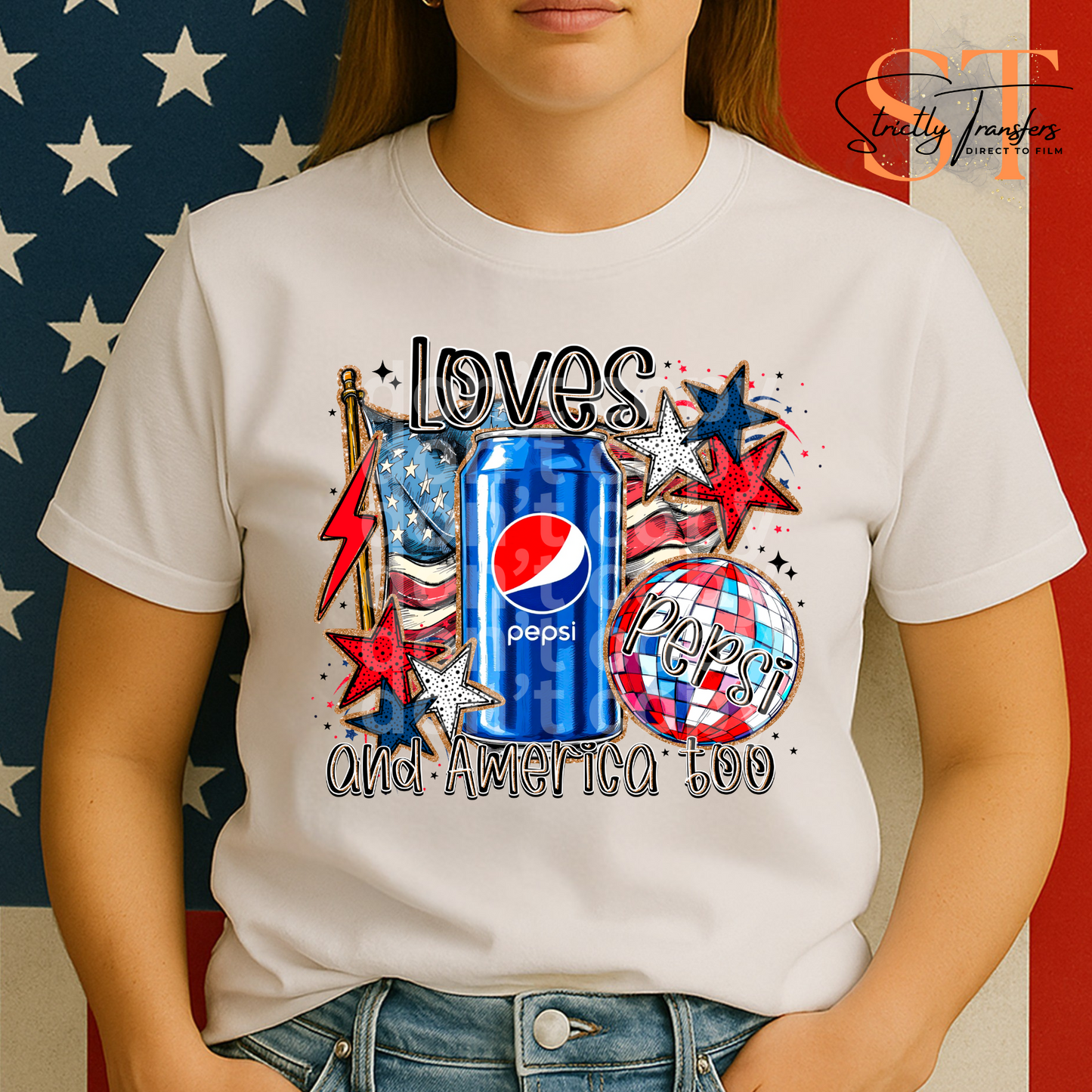 She Loves Soda and America Too - 6 options Direct to Film Transfers