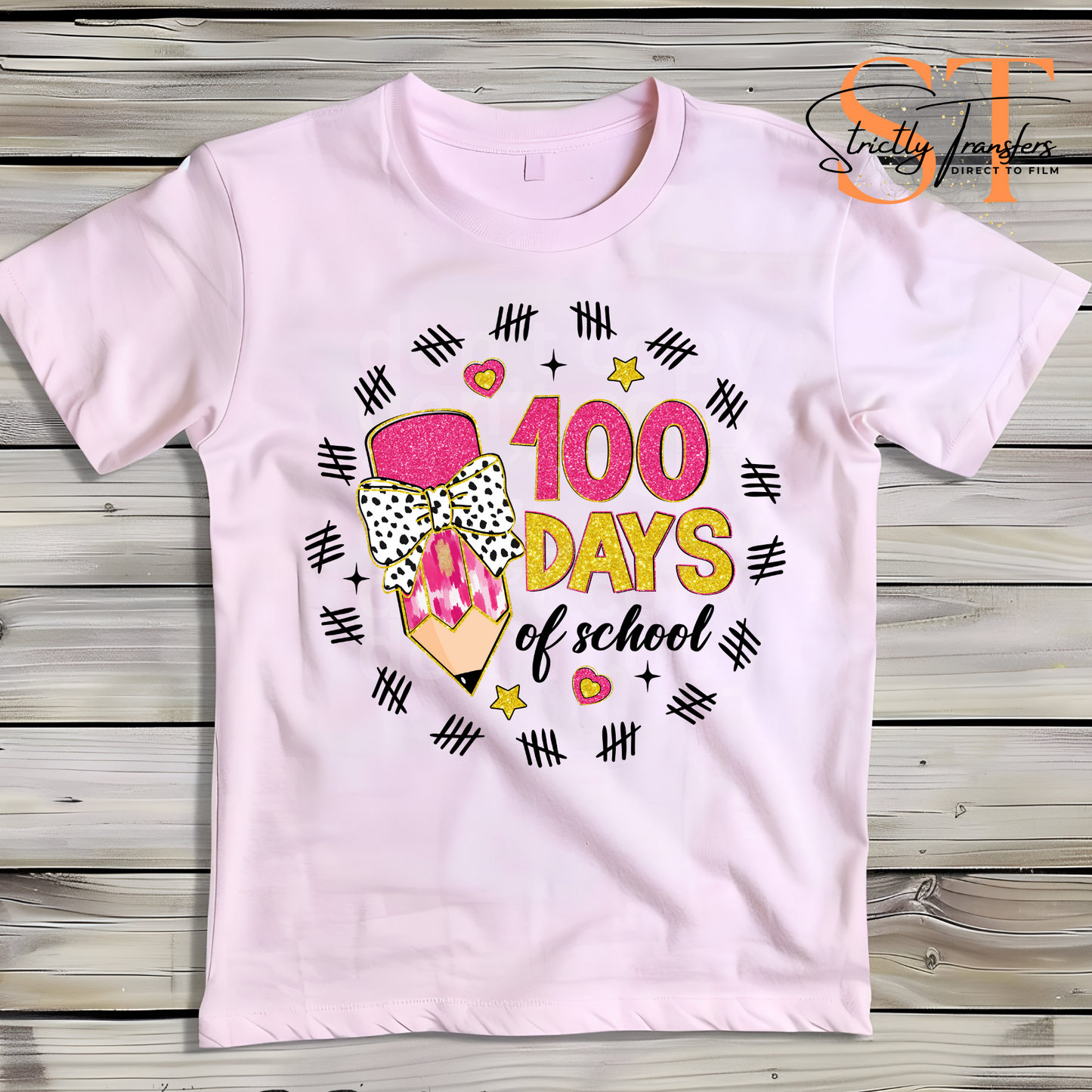 100 Days of School Pencil Tally Direct to Film Transfers