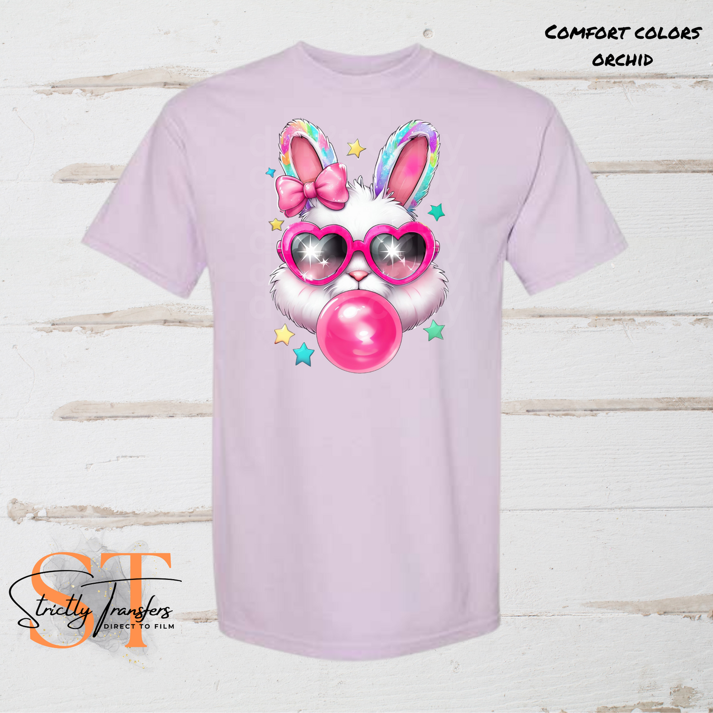 Pink Easter Bunny Bubble Direct to Film Transfers