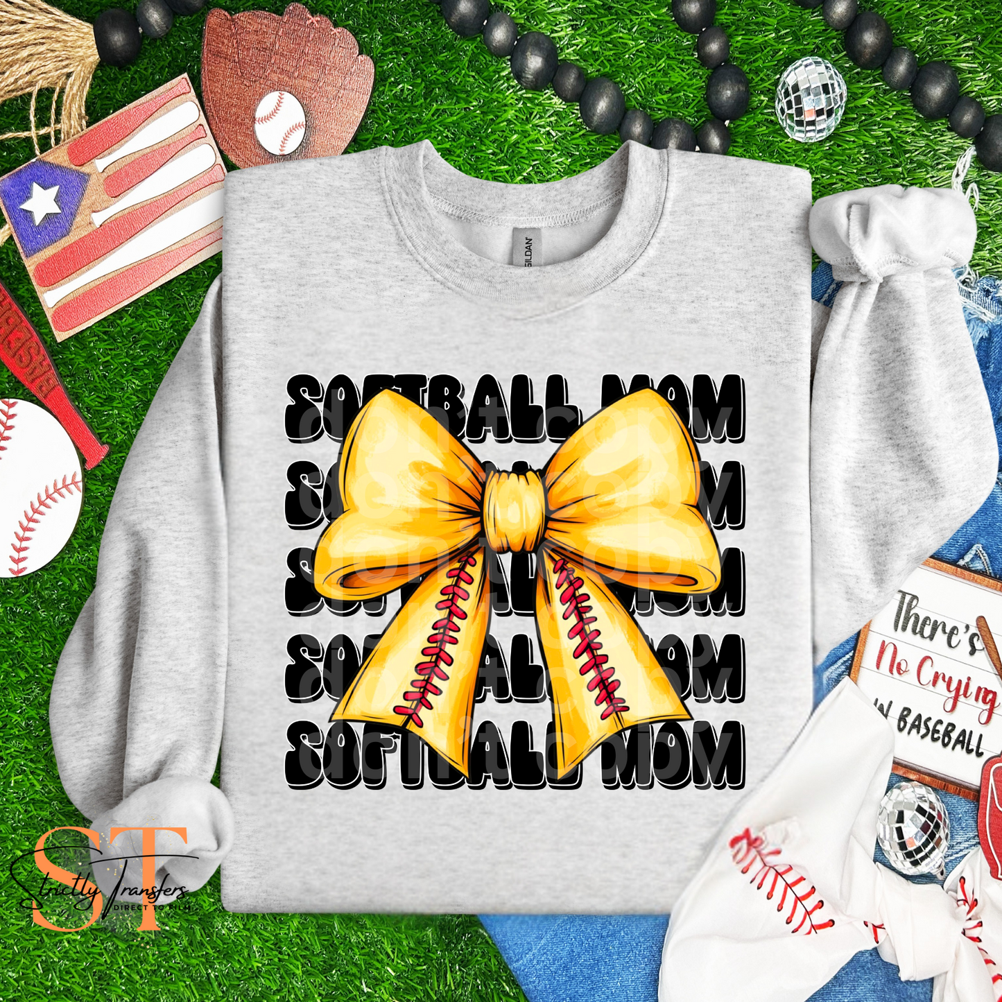 Softball Mama Stacked Bow Direct to Film Transfers