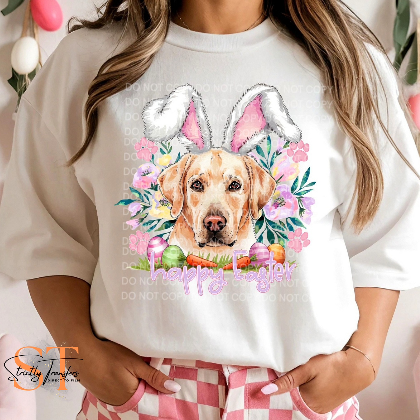 Golden Lab Happy Easter Direct to Film Transfers
