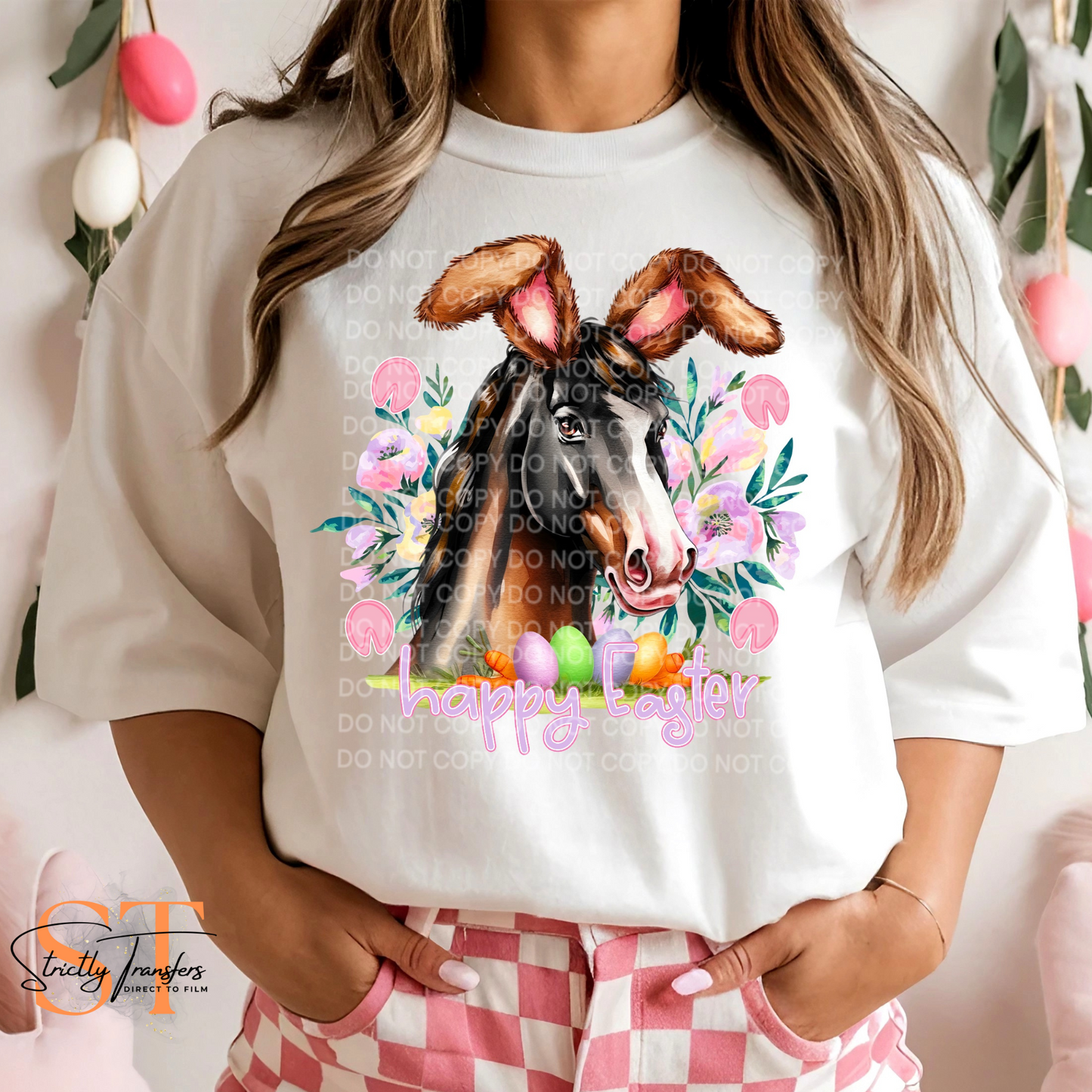 Horse Happy Easter - 3 Color Choices Direct to Film Transfers