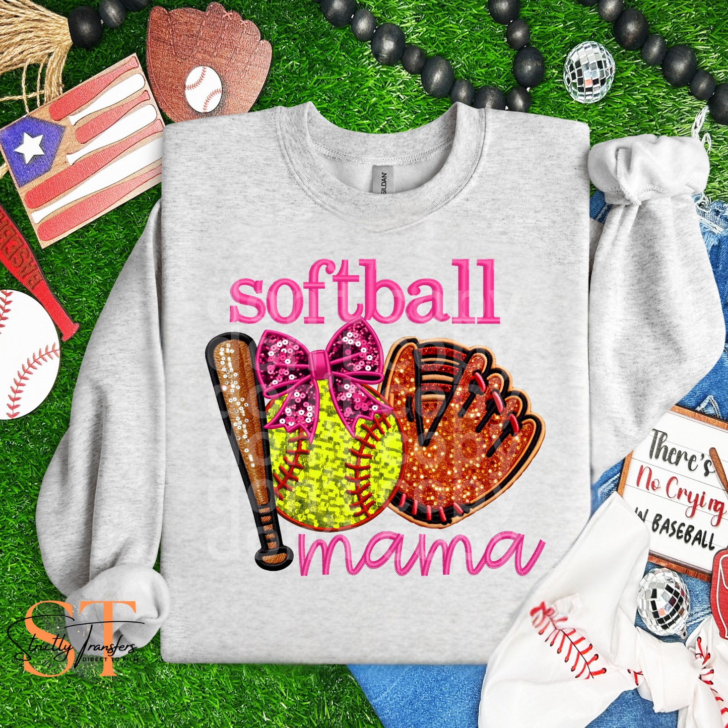 Softball Mama Faux Glitter Direct to Film Transfers