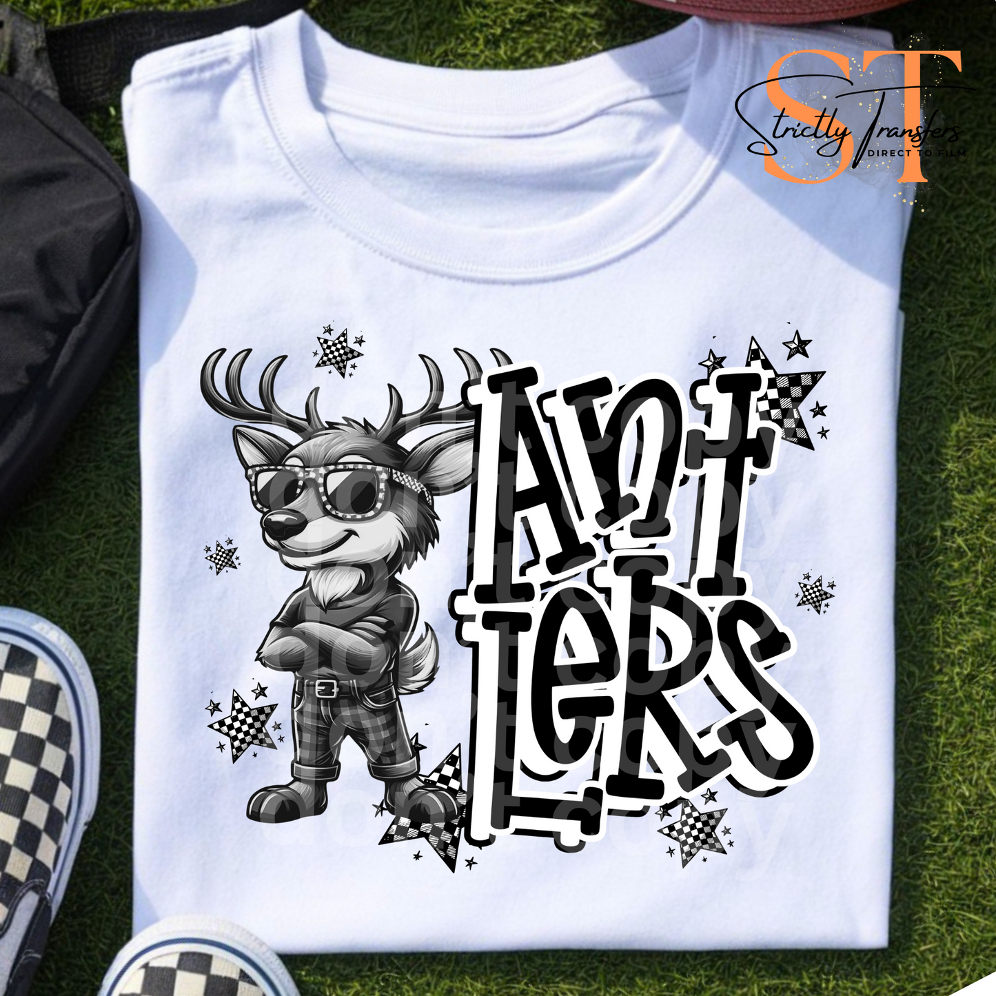 Antlers B&W Character Direct to Film Transfers