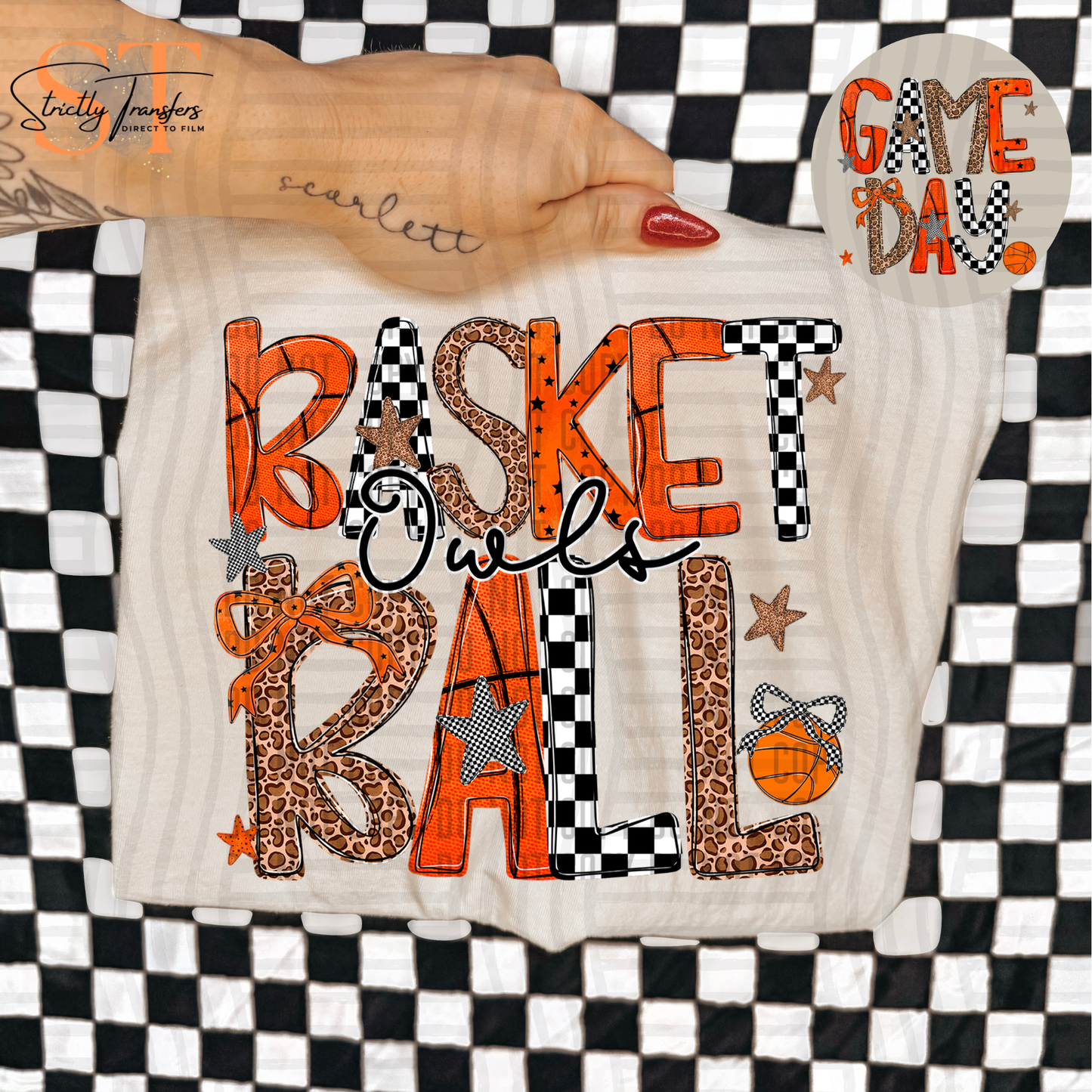 Owls Basketball Letters with pocket detail Direct to Film Transfers