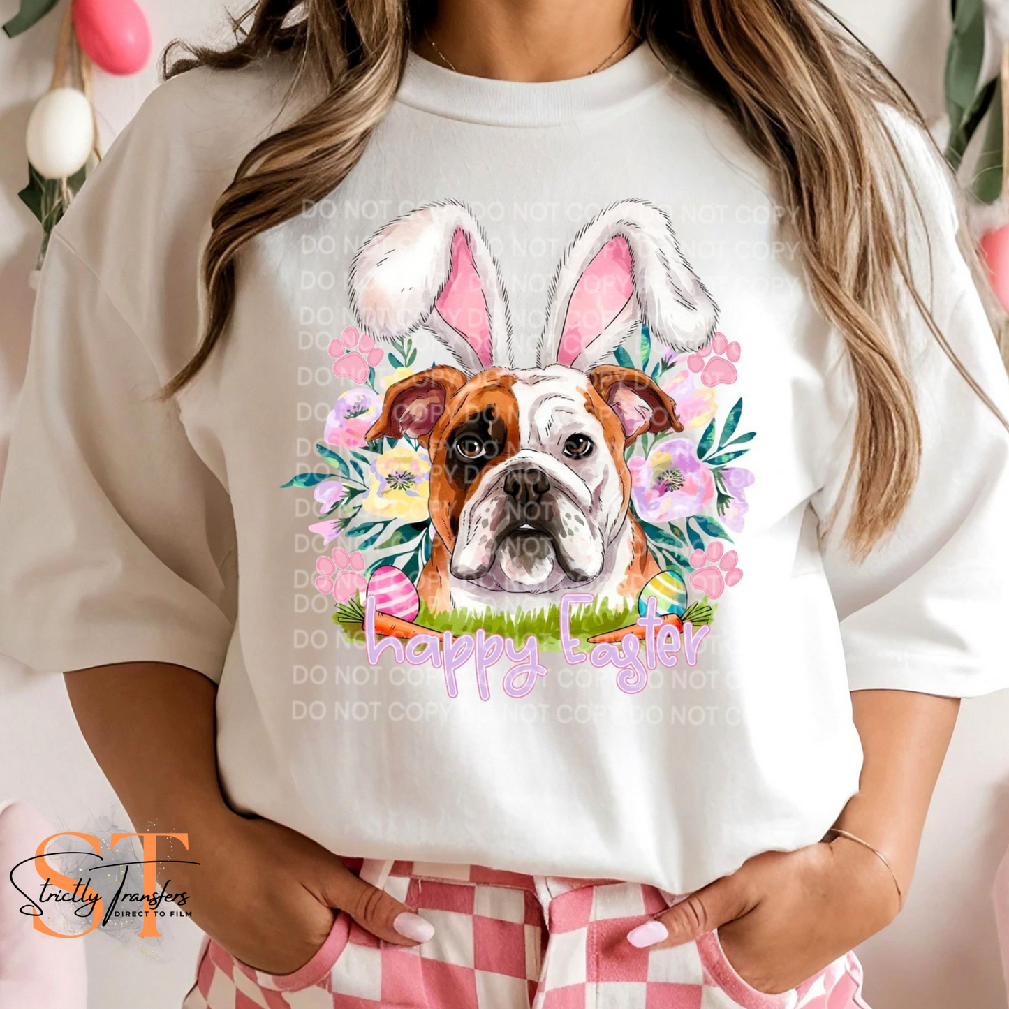 Bulldog Happy Easter Direct to Film Transfers