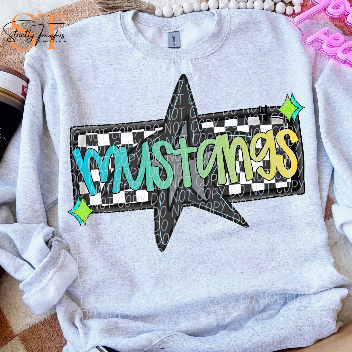 Mustangs Checkered Skater Boy Direct to Film Transfers