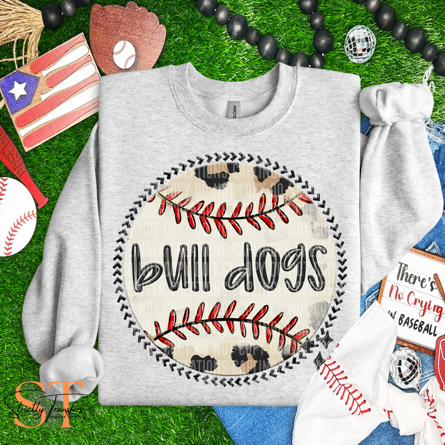 Bull dogs Leopard Baseball Direct to Film Transfers