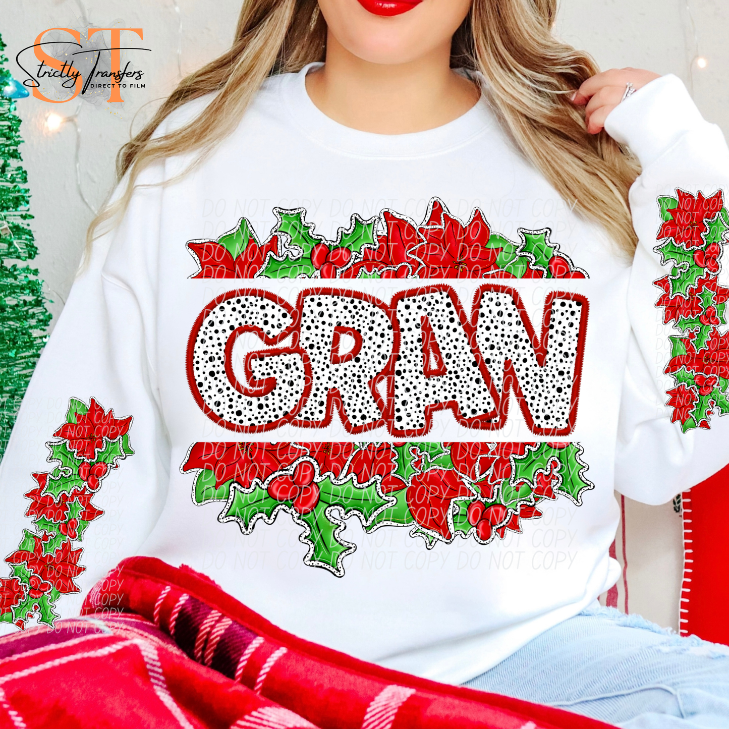 Gran Christmas Hollies (Arm Design Option Available) Direct to Film Transfers